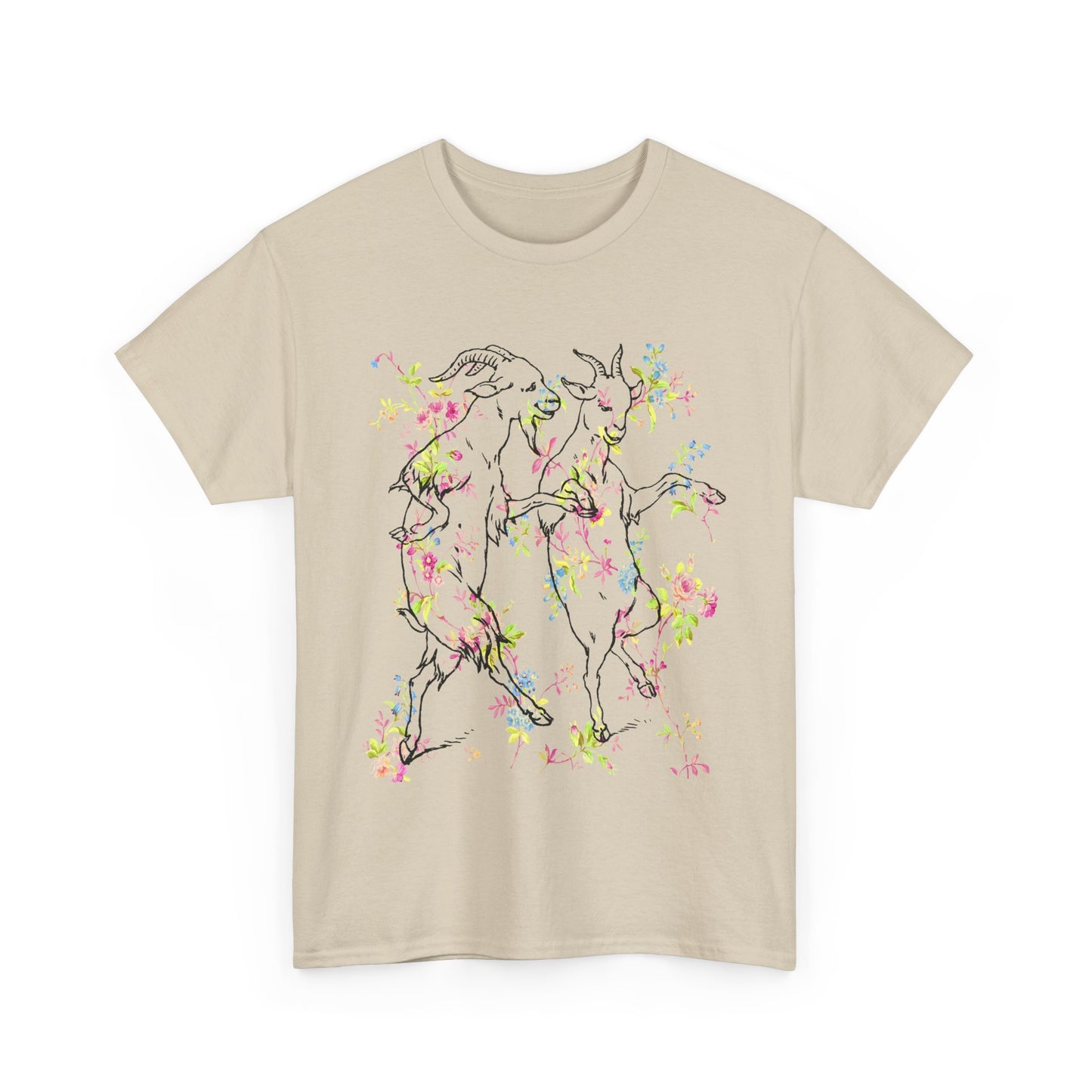 1898 dancing goats children's drawing merged with vintage wallpaper tshirt