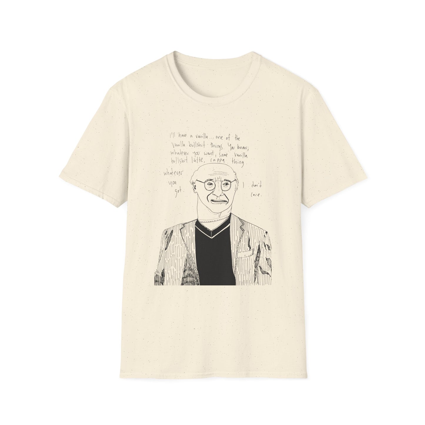 original drawing larry david ordering a vanilla latte bullshit thing on a tshirt