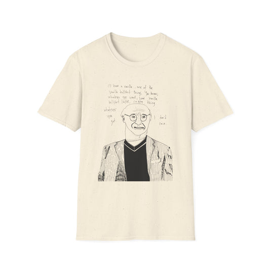 original drawing larry david ordering a vanilla latte bullshit thing on a tshirt
