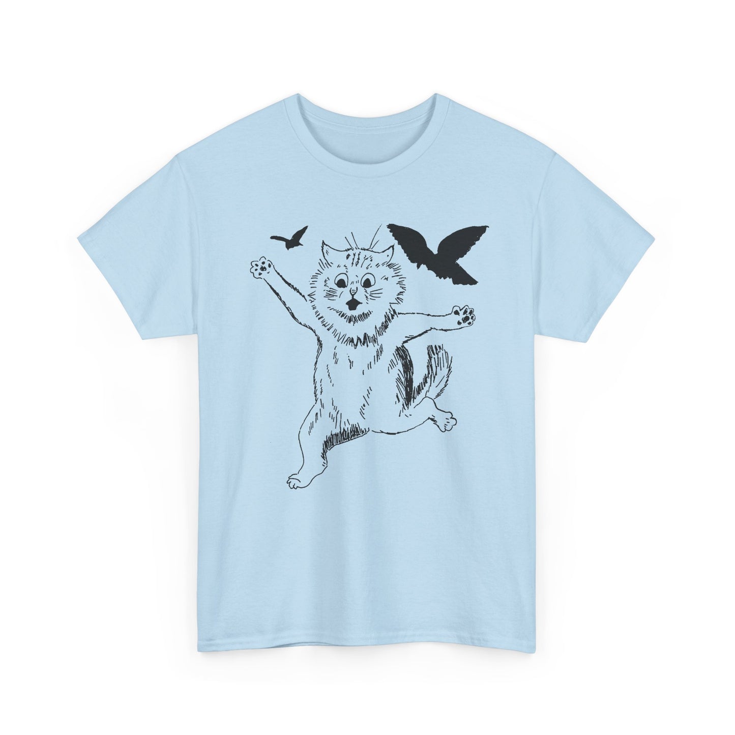 louis wain scared cat sketch running from birds tshirt