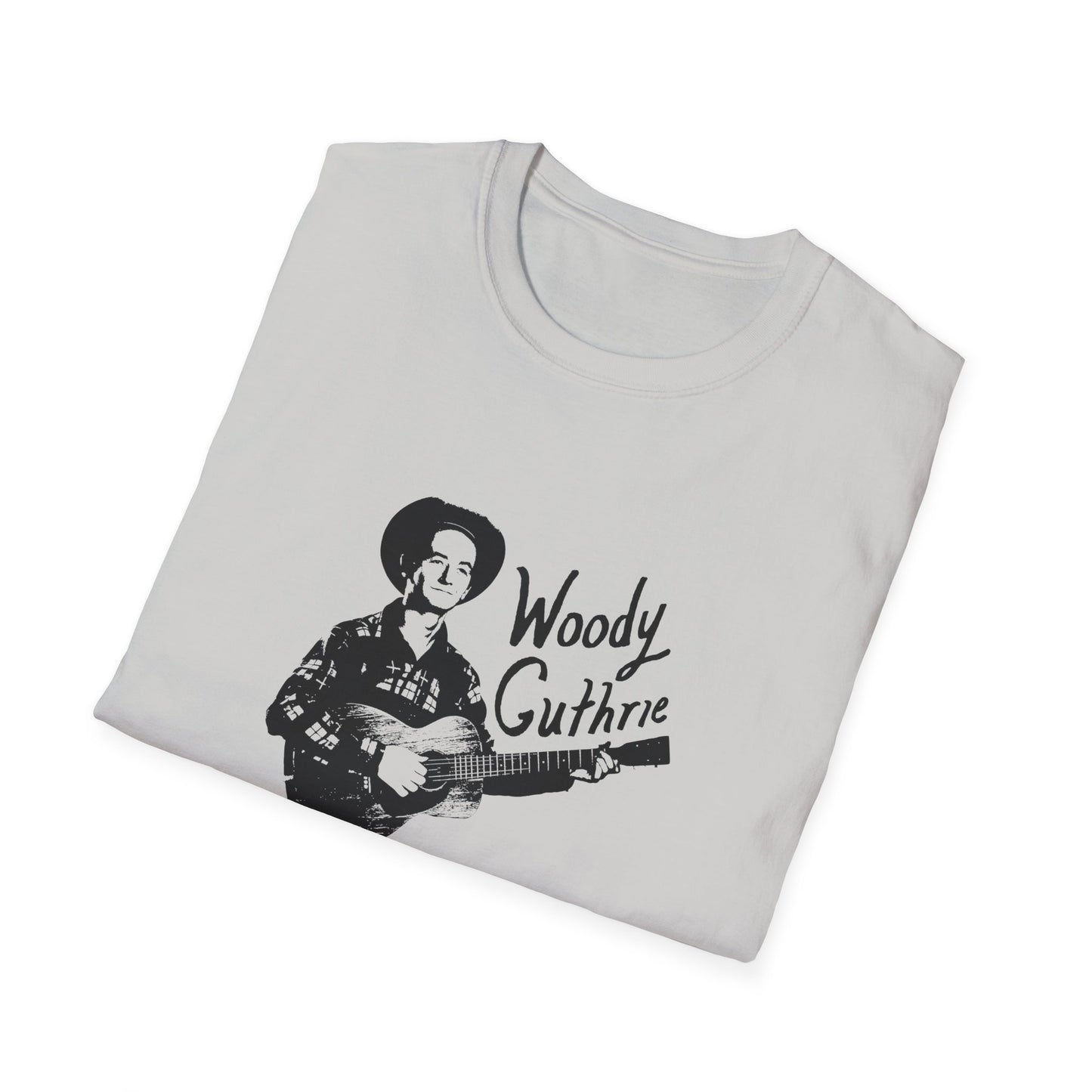 woody guthrie playing his guitar fan art tshirt