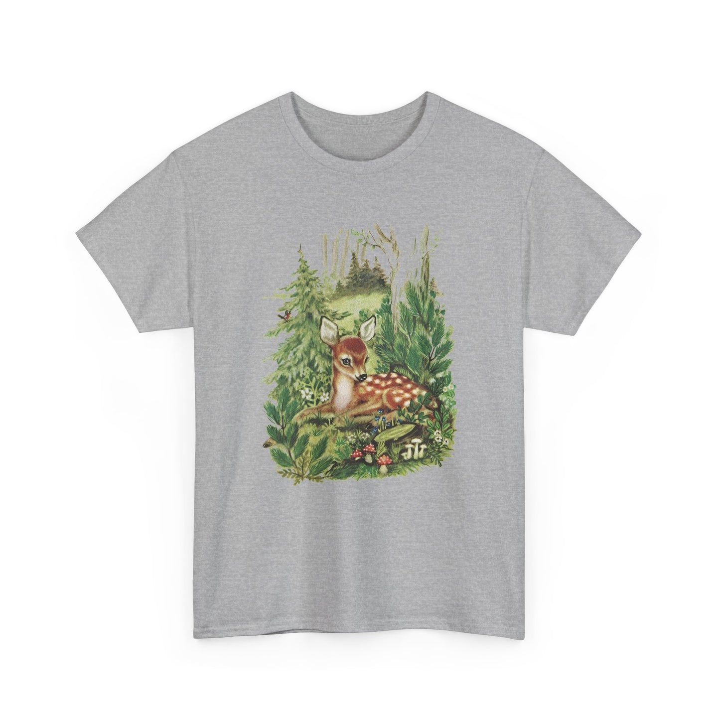 1947 cute deer in the forest illustration by adele werber for the book animal babies reproduction tshirt