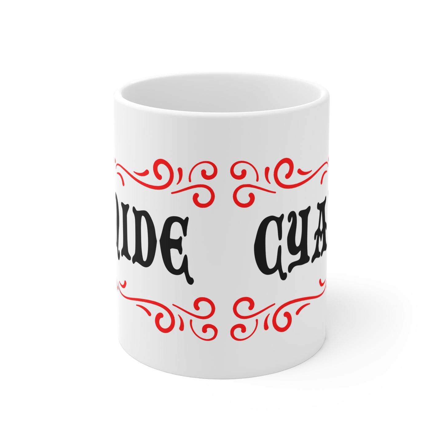 vintage inspired tongue in cheek cyanide drug mug