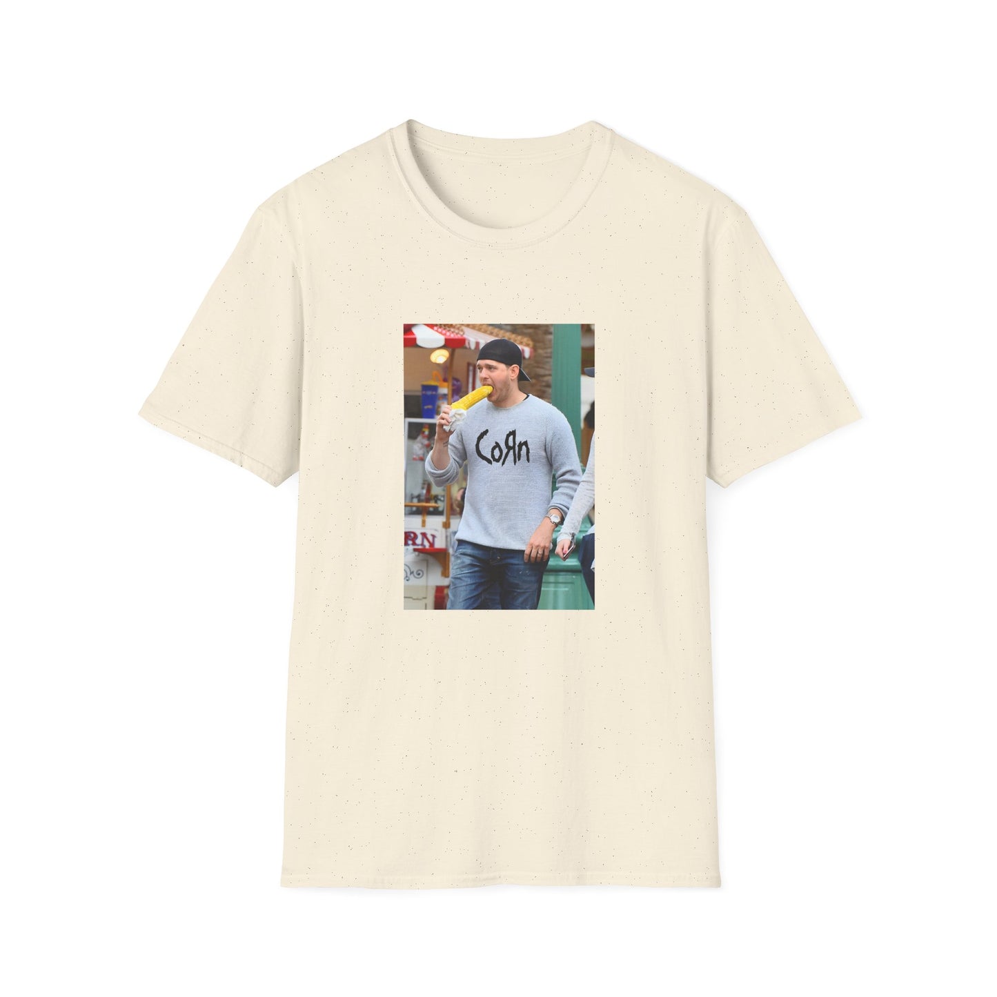 michael buble wearing a corn shirt eating corn tshirt