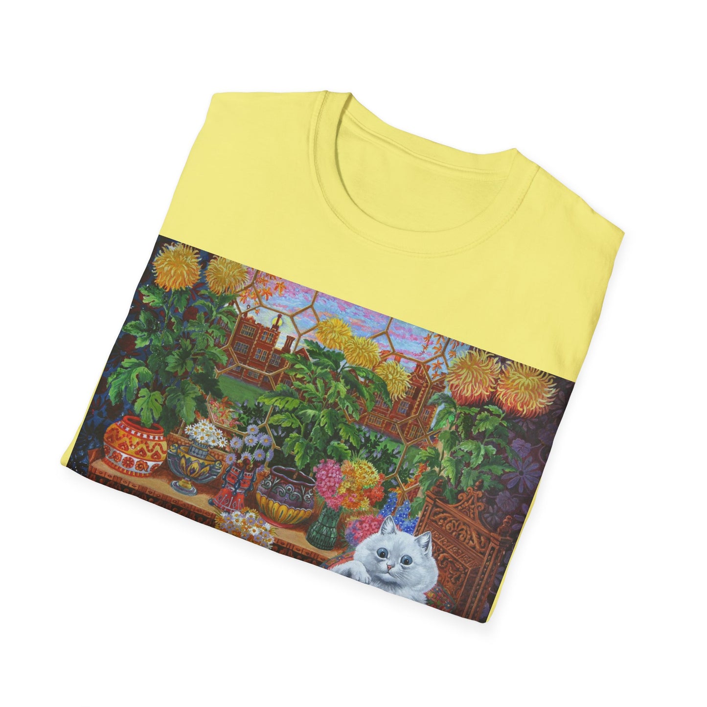 louis wain thinking cat with flowers tshirt