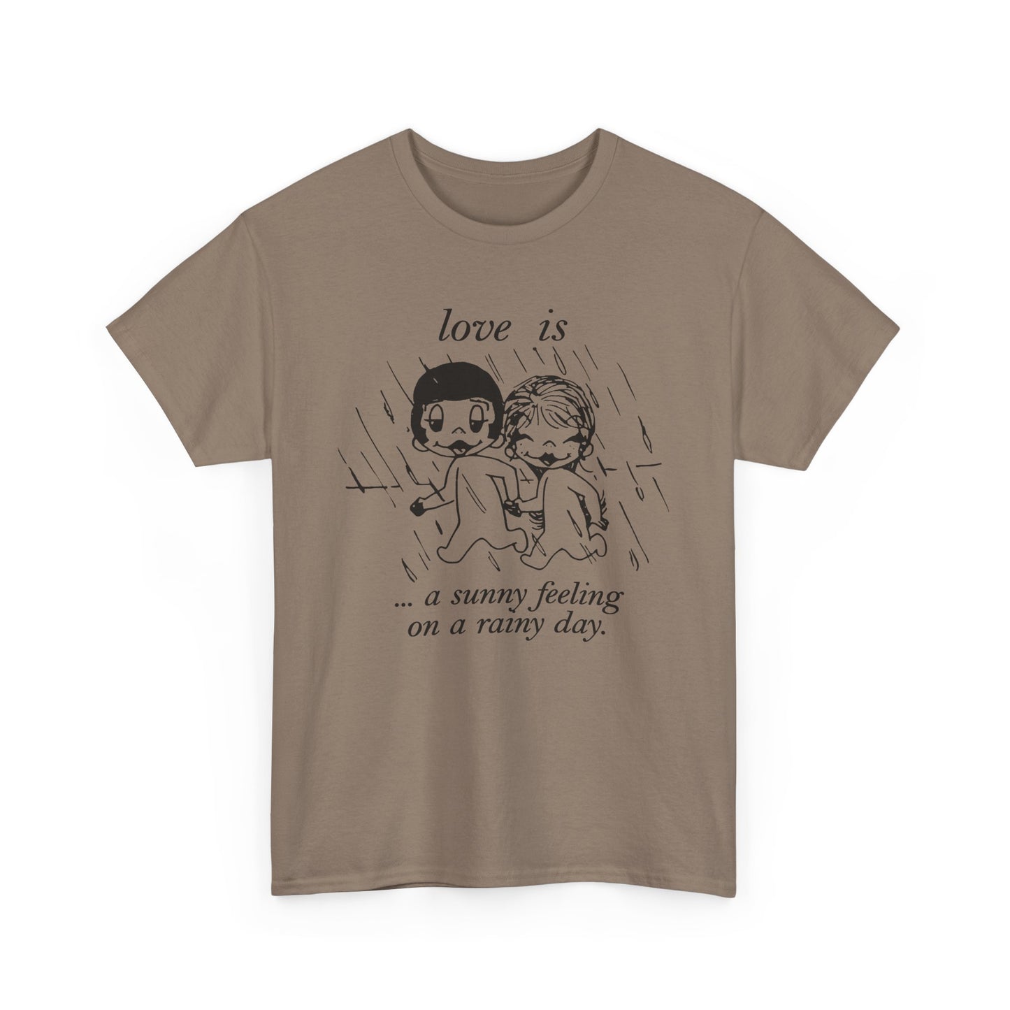 1970 graphic love is a sunny feeling on a rainy day tshirt