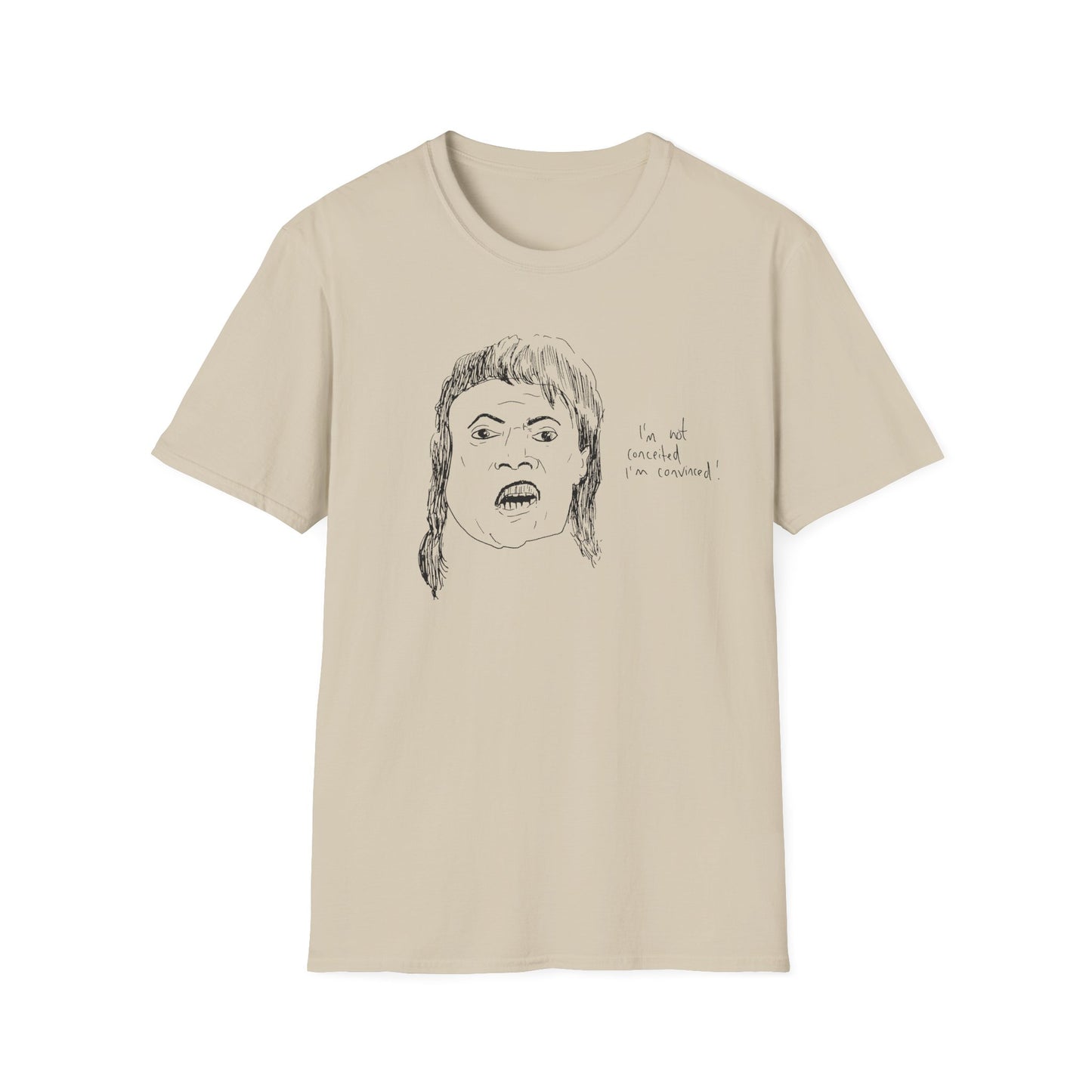 original drawing of little richard that time he was on arsenio hall in 1990 and said "i'm not conceited. i'm convinced!" tshirt