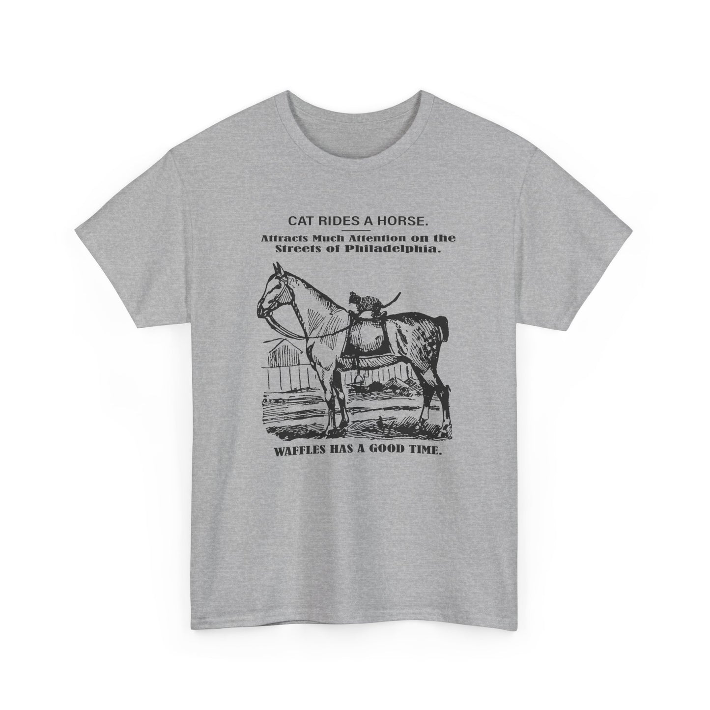 1898 cat named waffles rides horse news article drawing reproduction tshirt