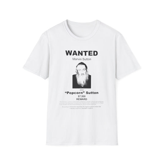 popcorn sutton's famous wanted poster tshirt