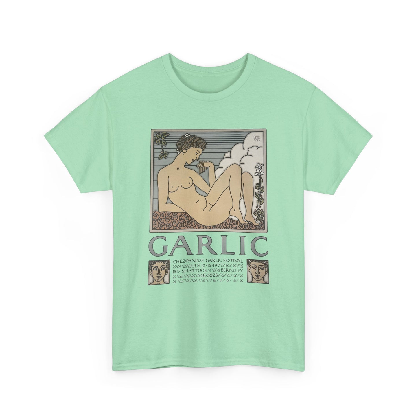 1970s chez panisse garlic festival david lance goines poster reproduction tshirt