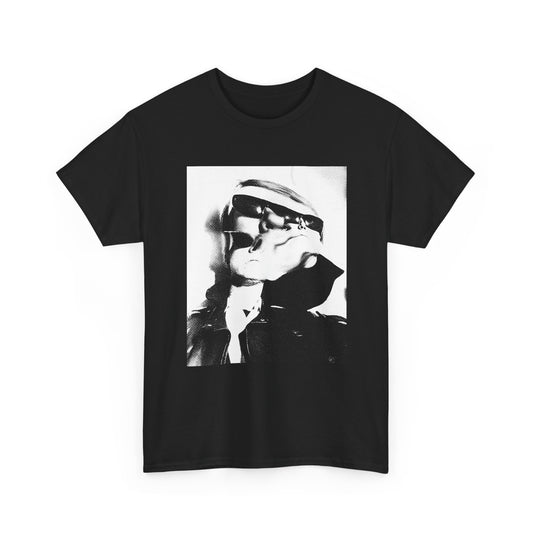 1965 weegee distortion photo of andy warhol reproduction edit dark tshirt