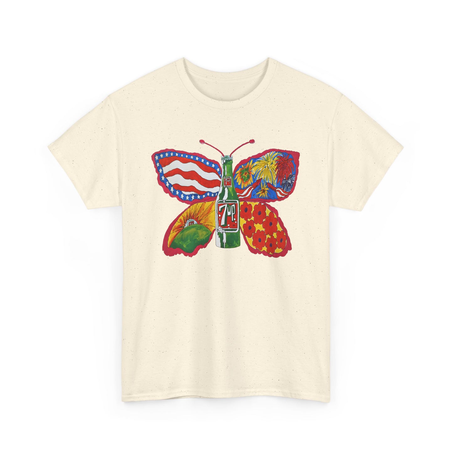 1971 psychedelic ad for 7 up butterfly and bottle reproduction custom edit tshirt