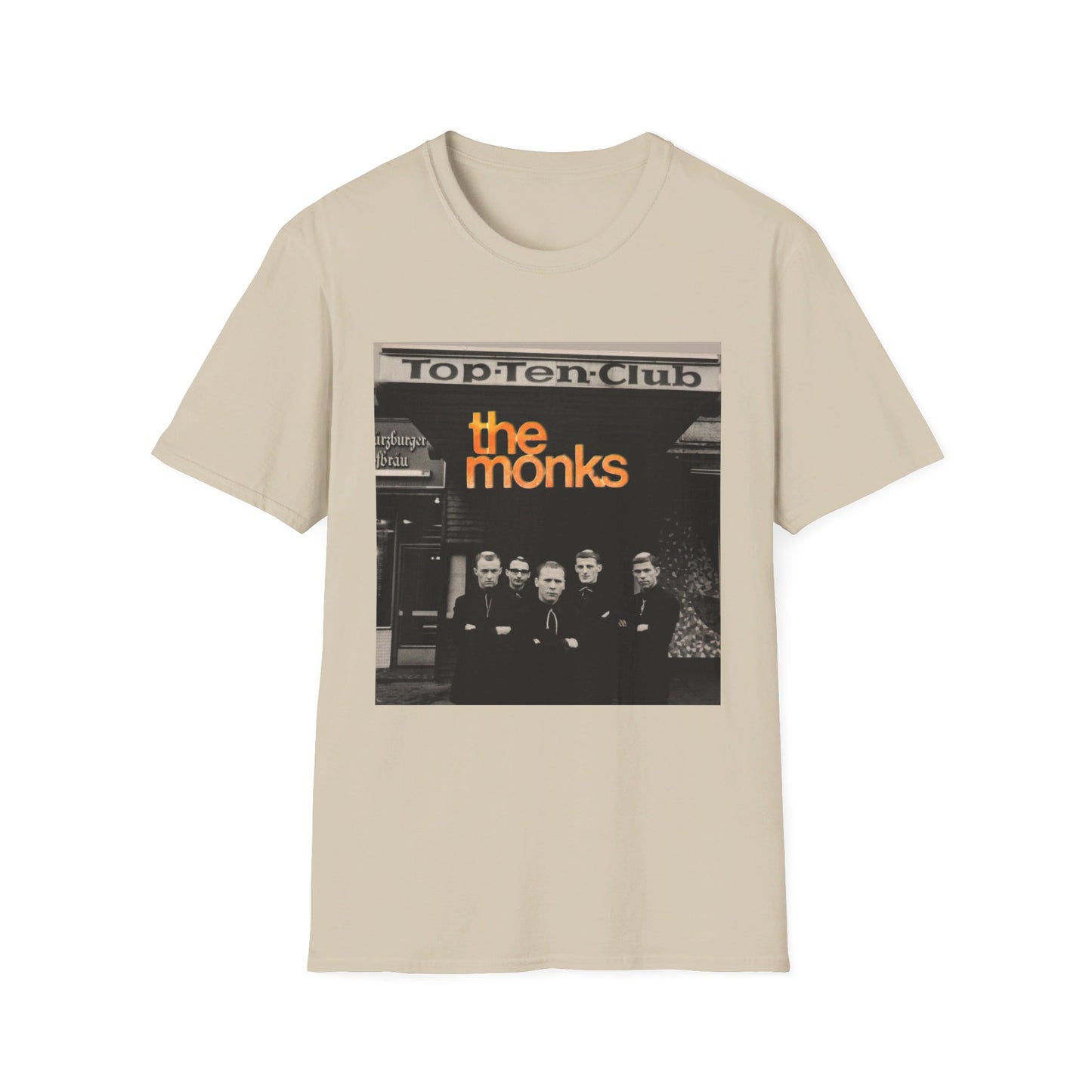 1960s experimental rock n roll band the monks in front of the top ten club tshirt