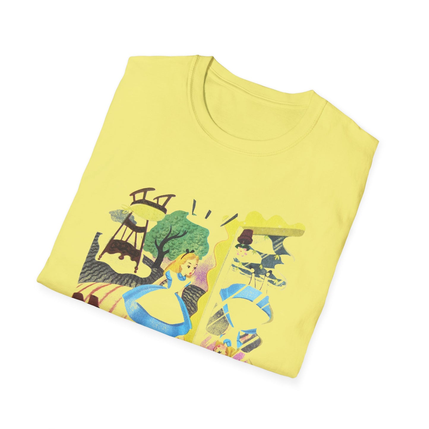 alice in wonderland alice through the looking glass upsidedown illustration tshirt