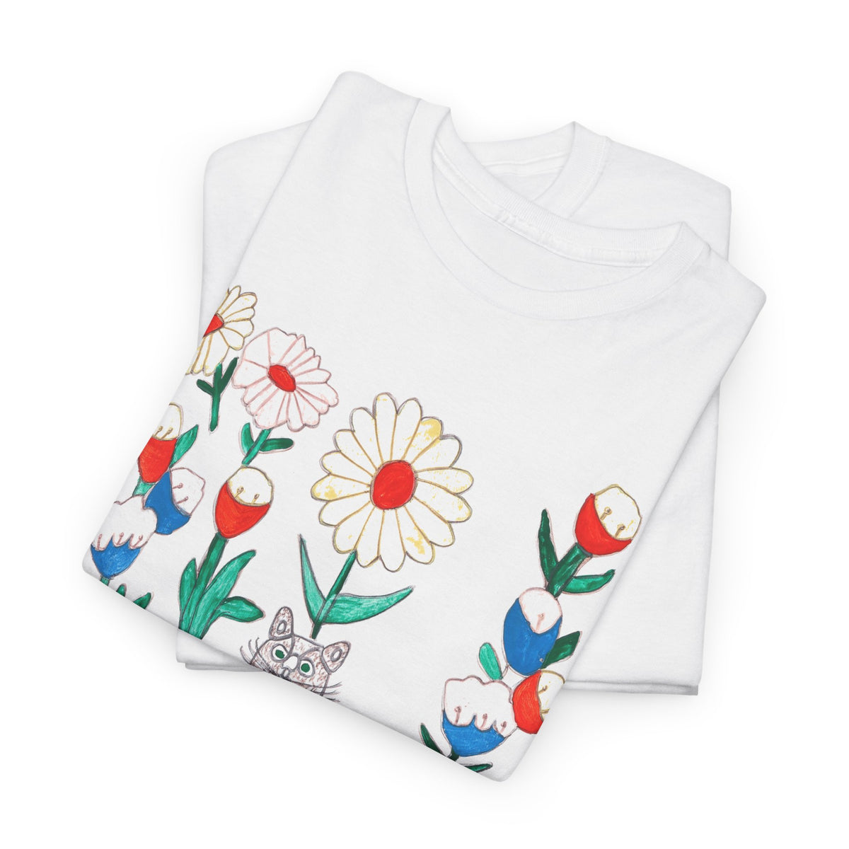 1970s cats & flowers painting by canadian folk artsist joseph sleep custom edit tshirt