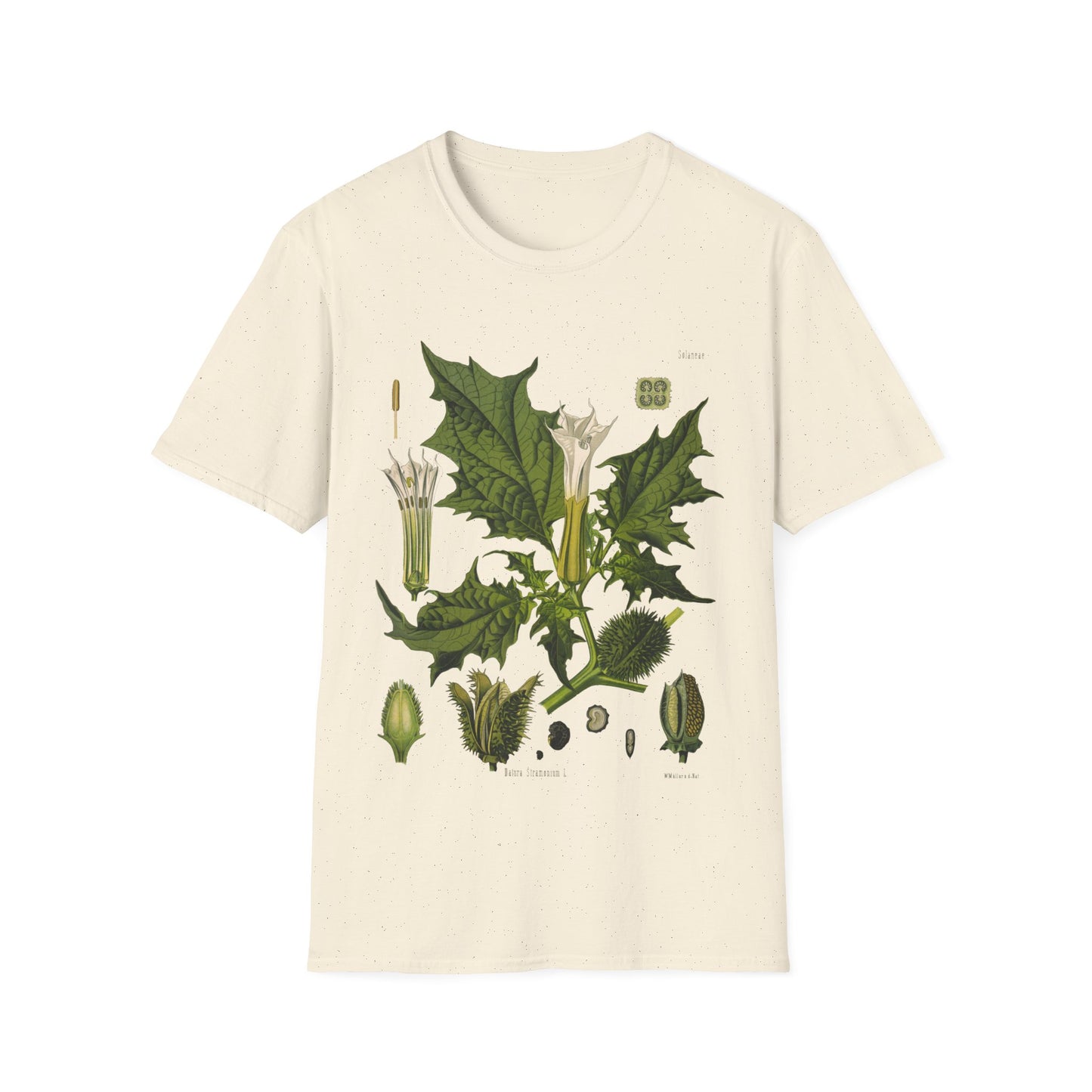 1887 botanical print from kohler's plants by hermann adolph kohler featuring datura, the devil's trumpet tshirt