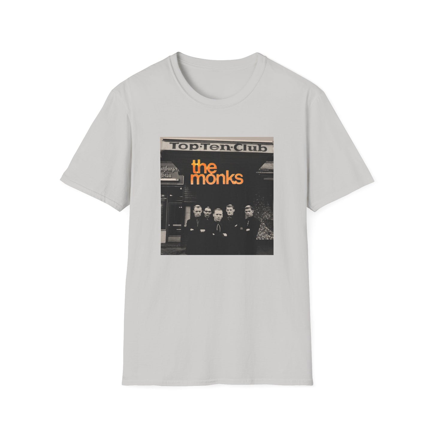1960s experimental rock n roll band the monks in front of the top ten club tshirt