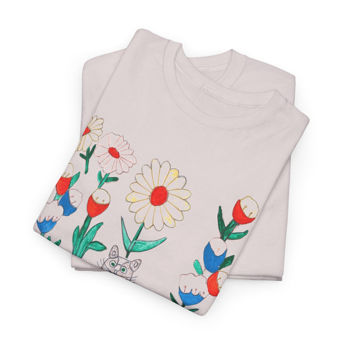 1970s cats & flowers painting by canadian folk artsist joseph sleep custom edit tshirt