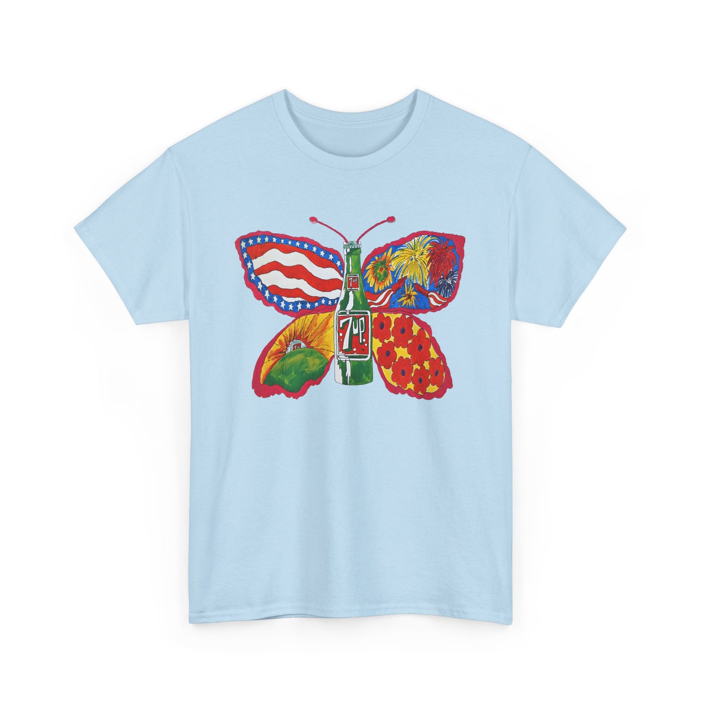1971 psychedelic ad for 7 up butterfly and bottle reproduction custom edit tshirt