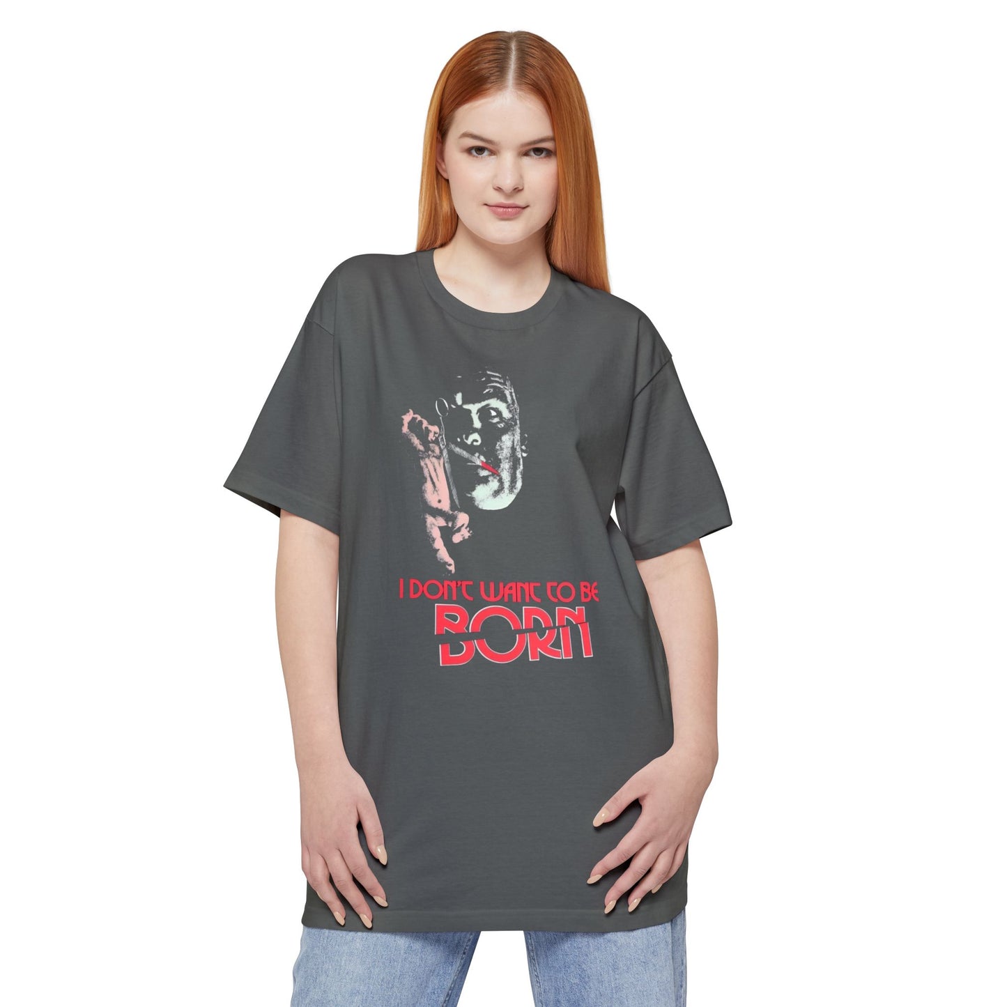 oversized i don't want to be born (devil within her) 1975 horror movie cover unisex tall beefy tshirt