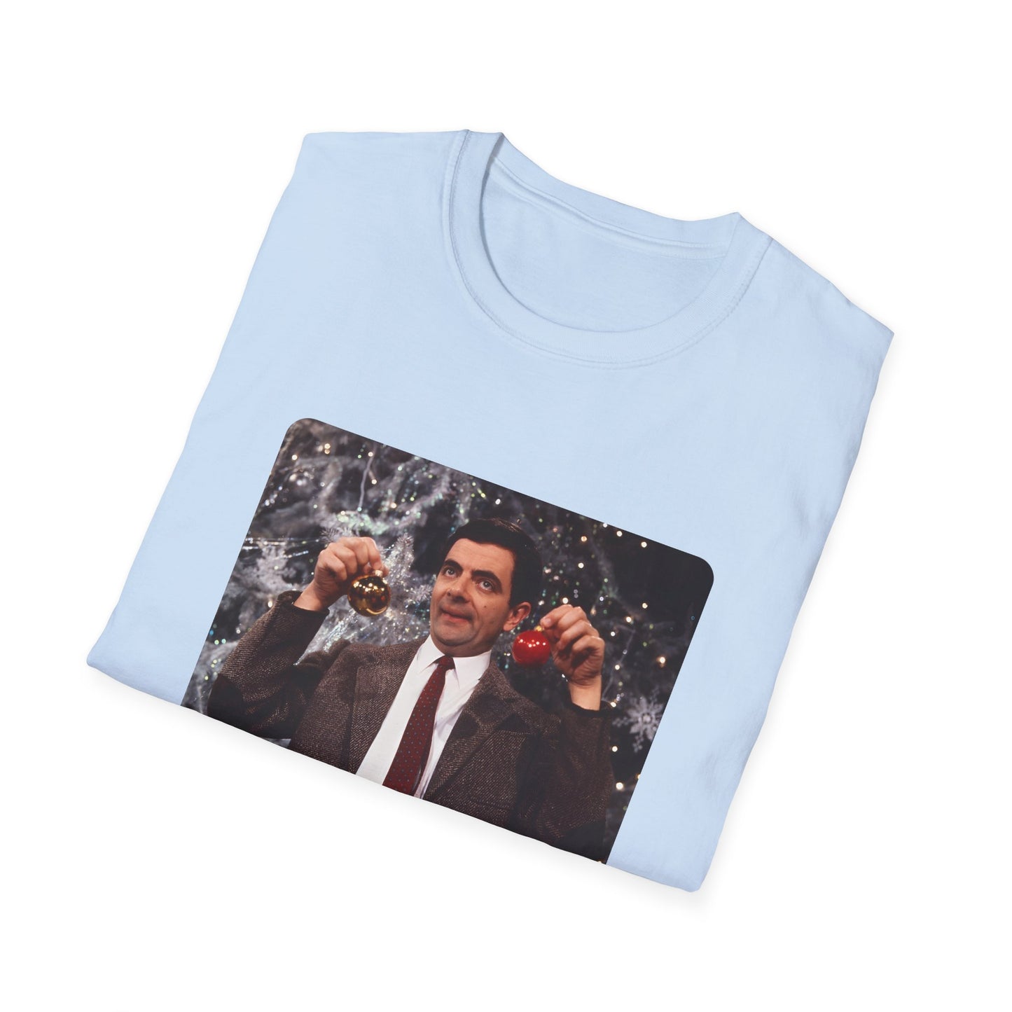 mr bean with christmas ornaments tshirt