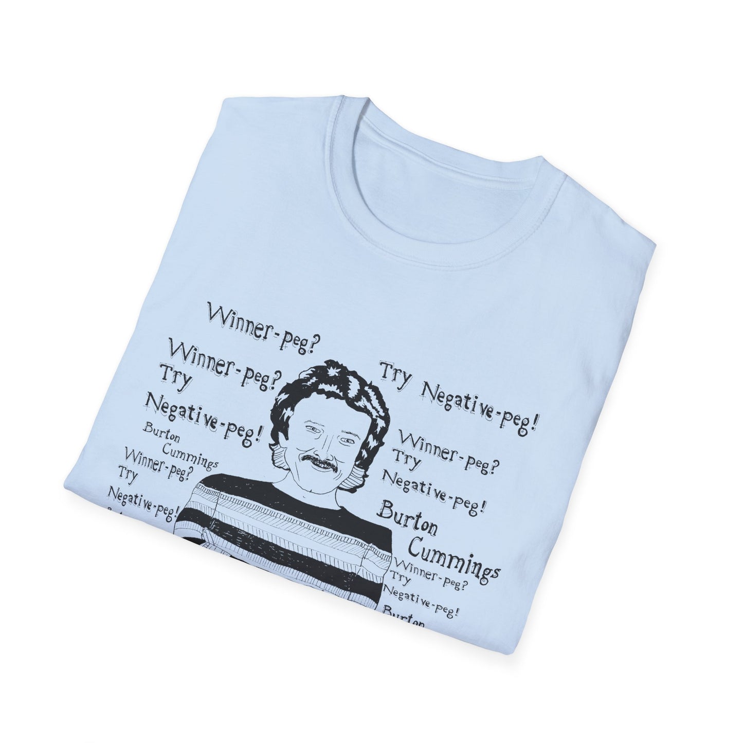 original fan art drawing of burton cummings talking about winnpeg tshirt