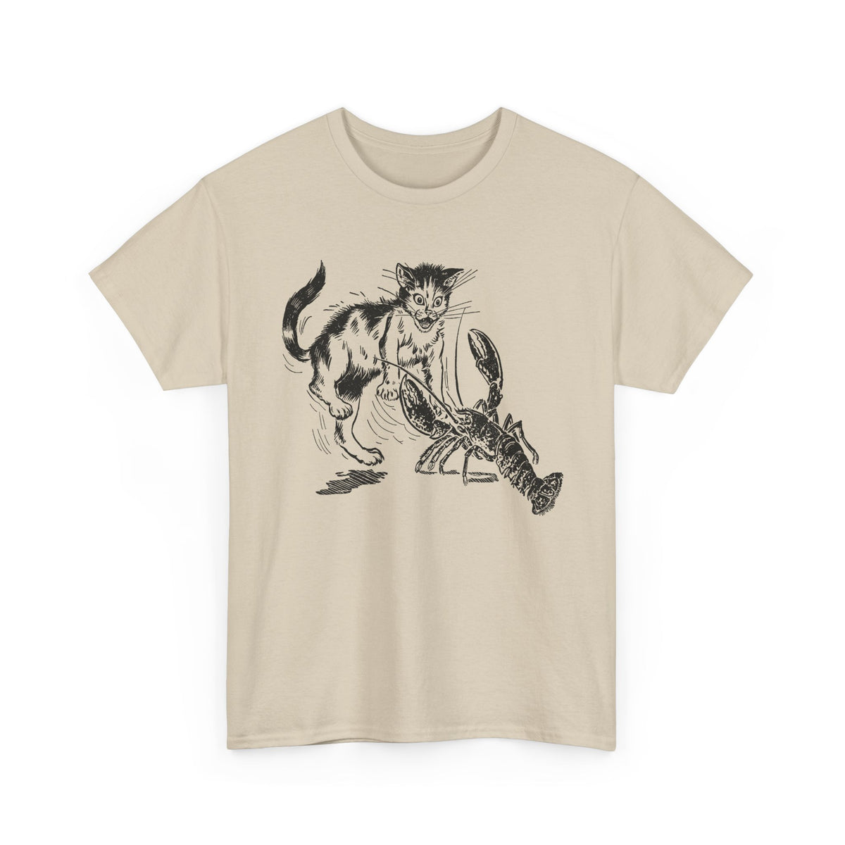 mid twentieth century children's book illustration cat and lobster tshirt
