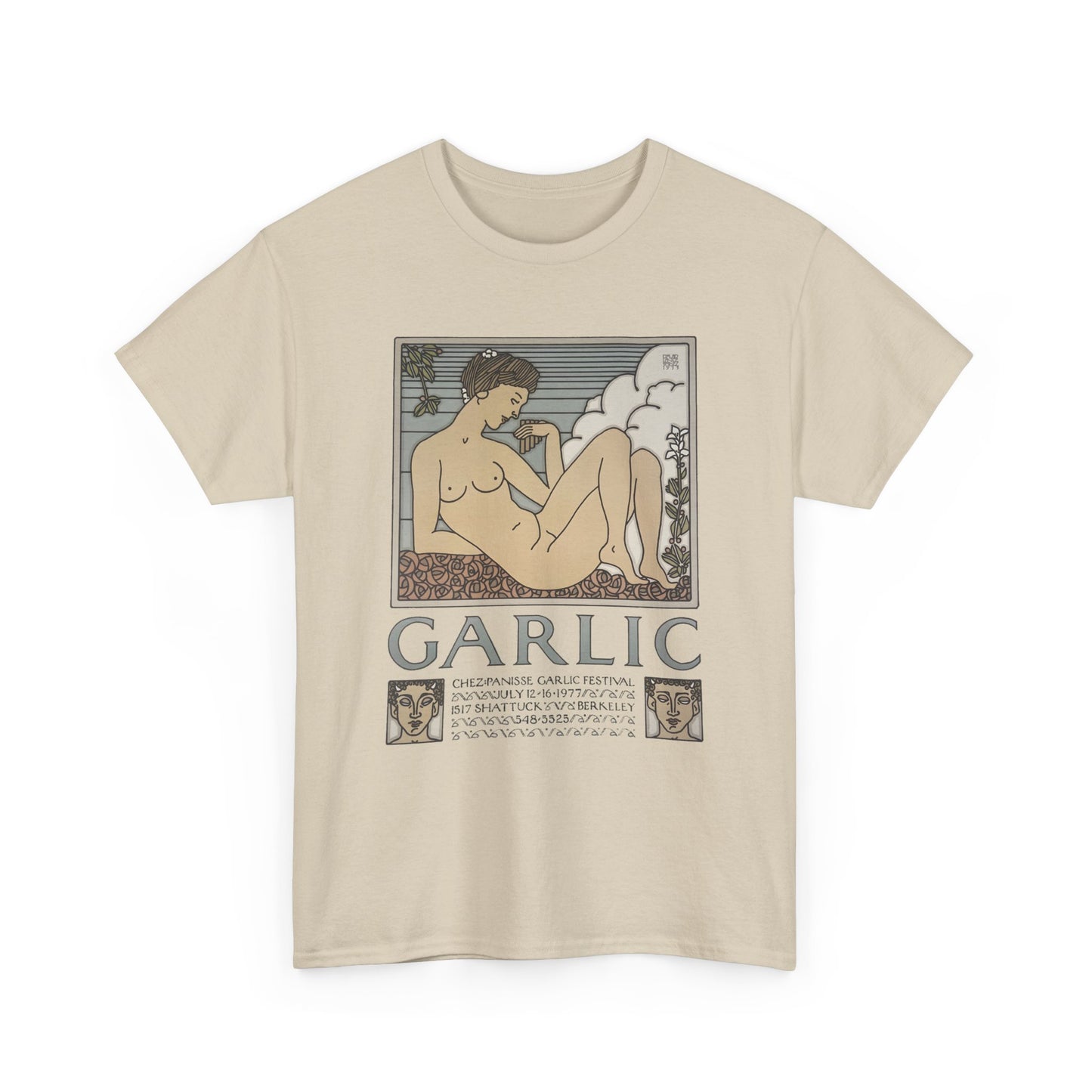 1970s chez panisse garlic festival david lance goines poster reproduction tshirt