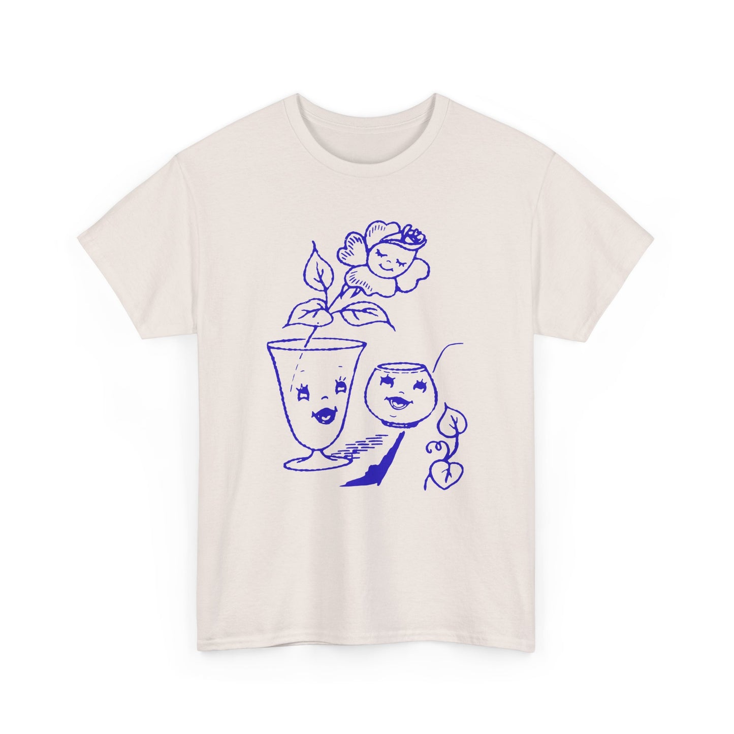 vintage happy flower and flower pots graphic reproduction tshirt
