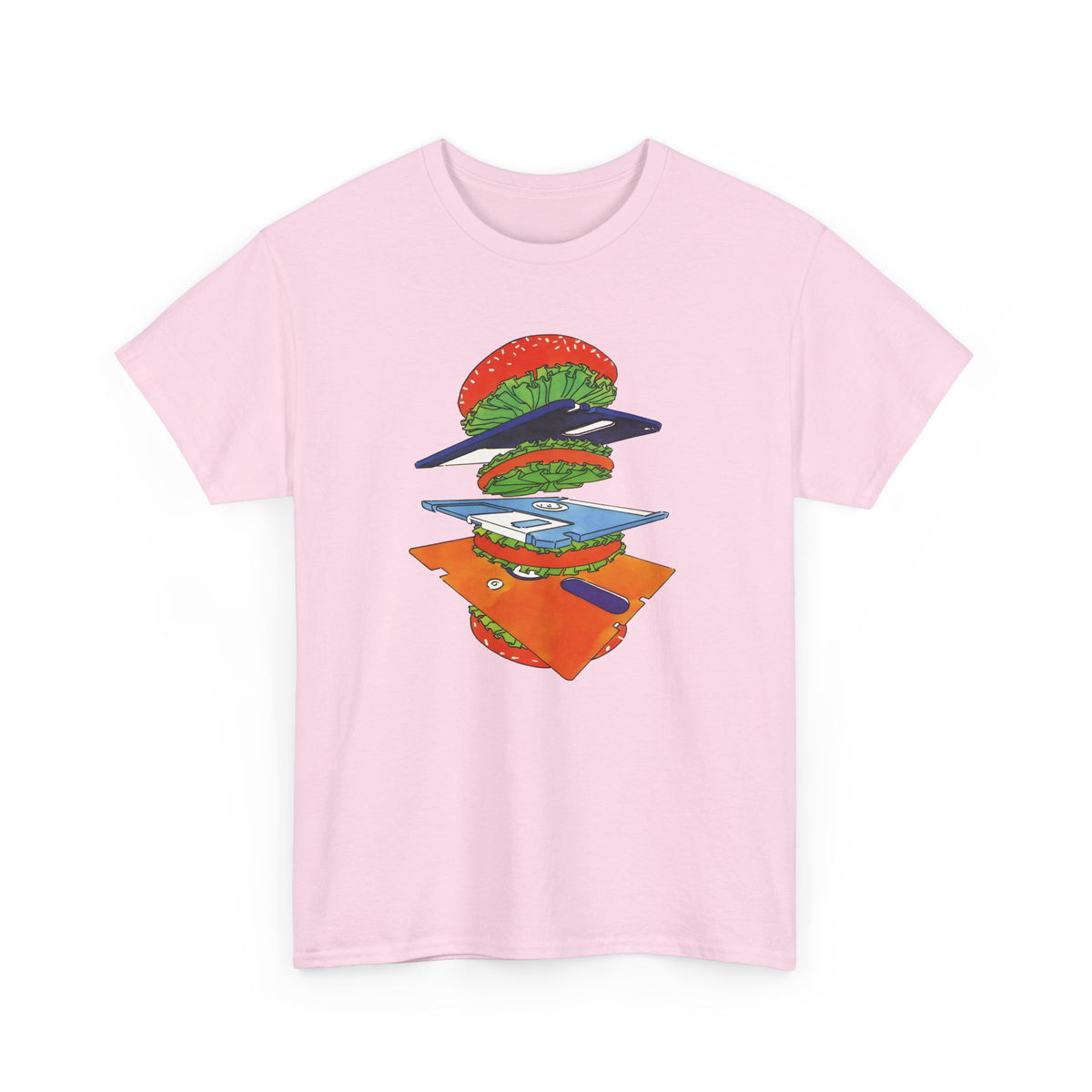 1989 uncredited art from micro mag floppy disc burger tshirt