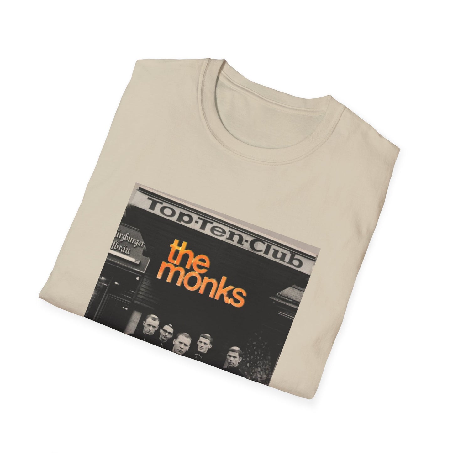1960s experimental rock n roll band the monks in front of the top ten club tshirt