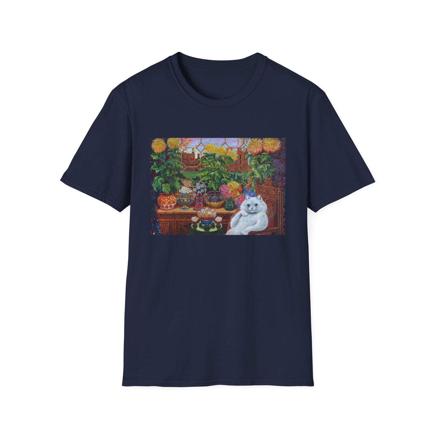 louis wain thinking cat with flowers tshirt