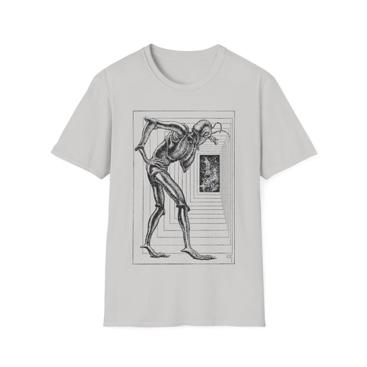 virgil finlay illustration alien looking through a doorway tshirt