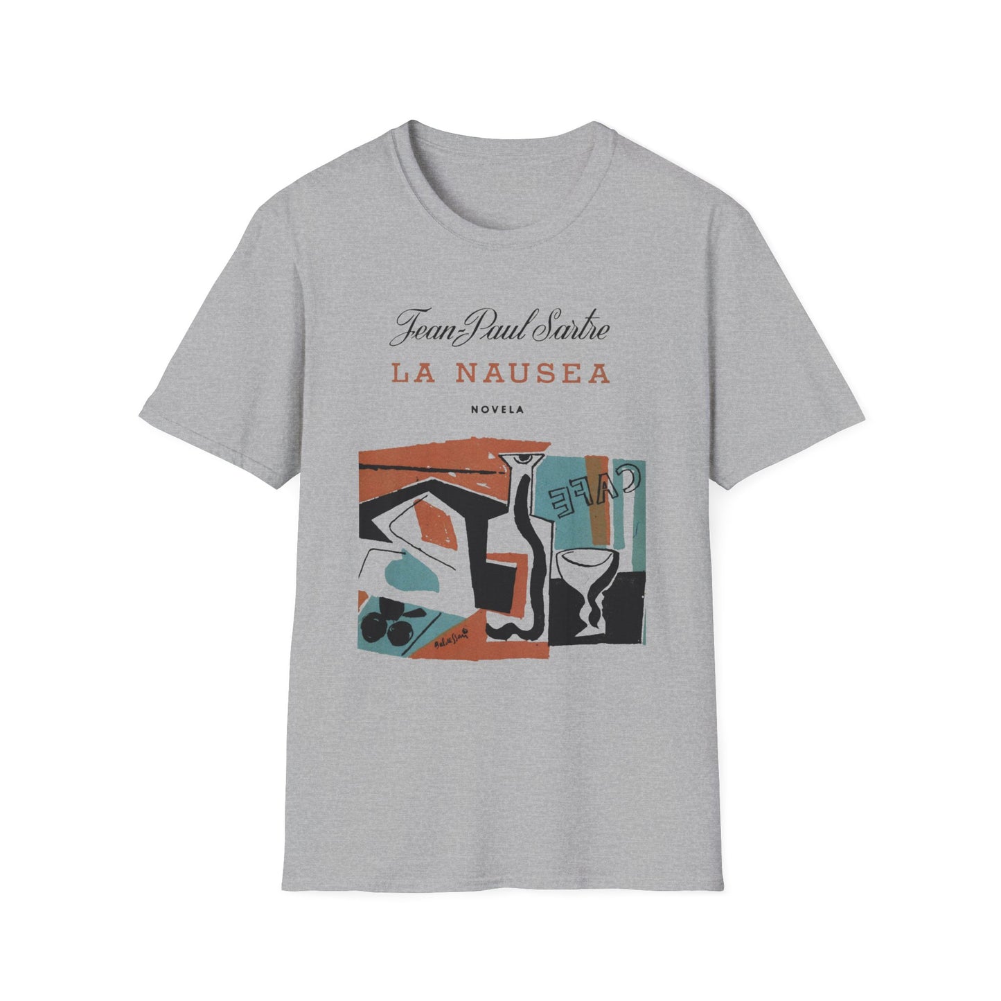 1938 spanish book cover for nausea by jean-paul sartre tshirt