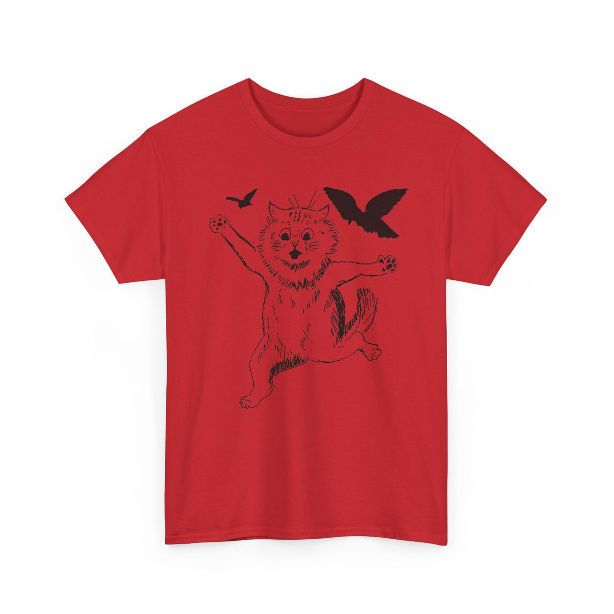 louis wain scared cat sketch running from birds tshirt