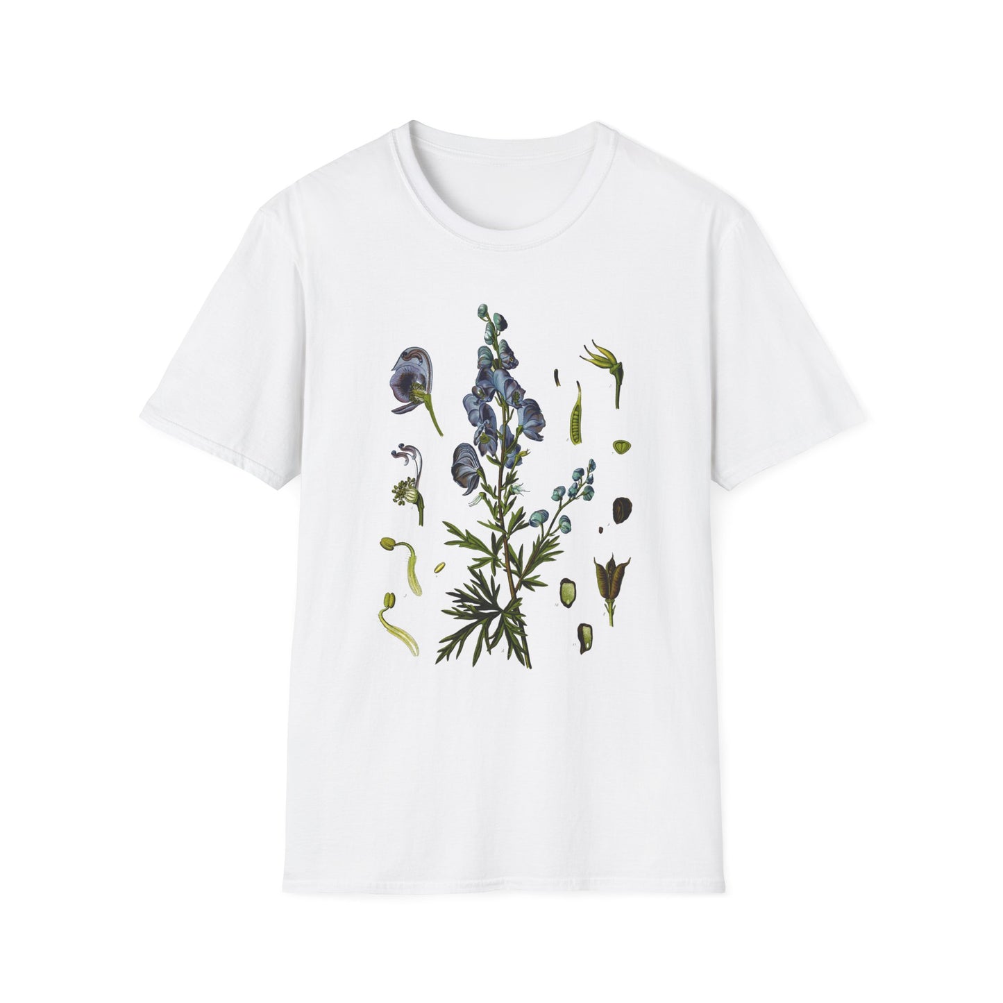 1887 wolf's bane aconitum napellus botanical print from kohler's plants by hermann adolph kohler tshirt