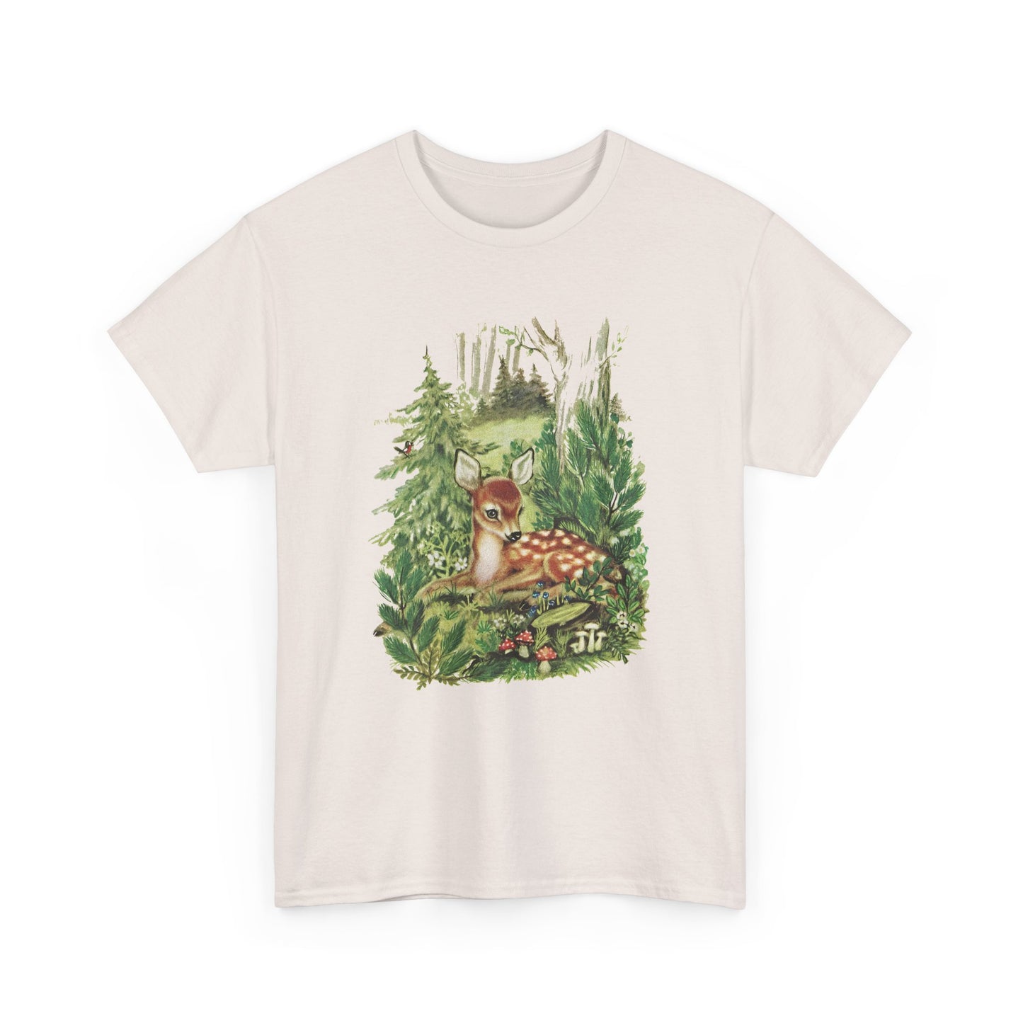 1947 cute deer in the forest illustration by adele werber for the book animal babies reproduction tshirt