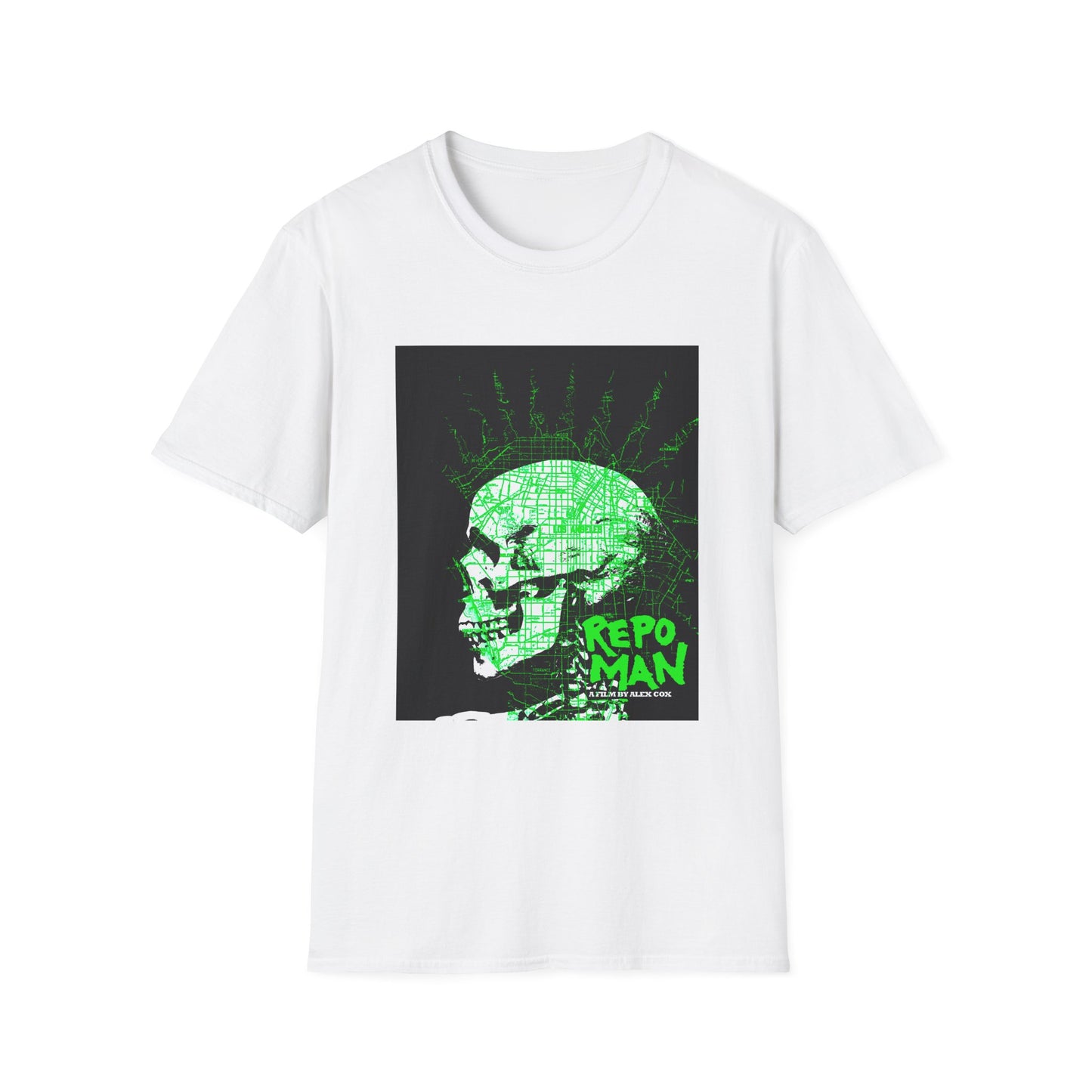 repo man skull punk in green tshirt