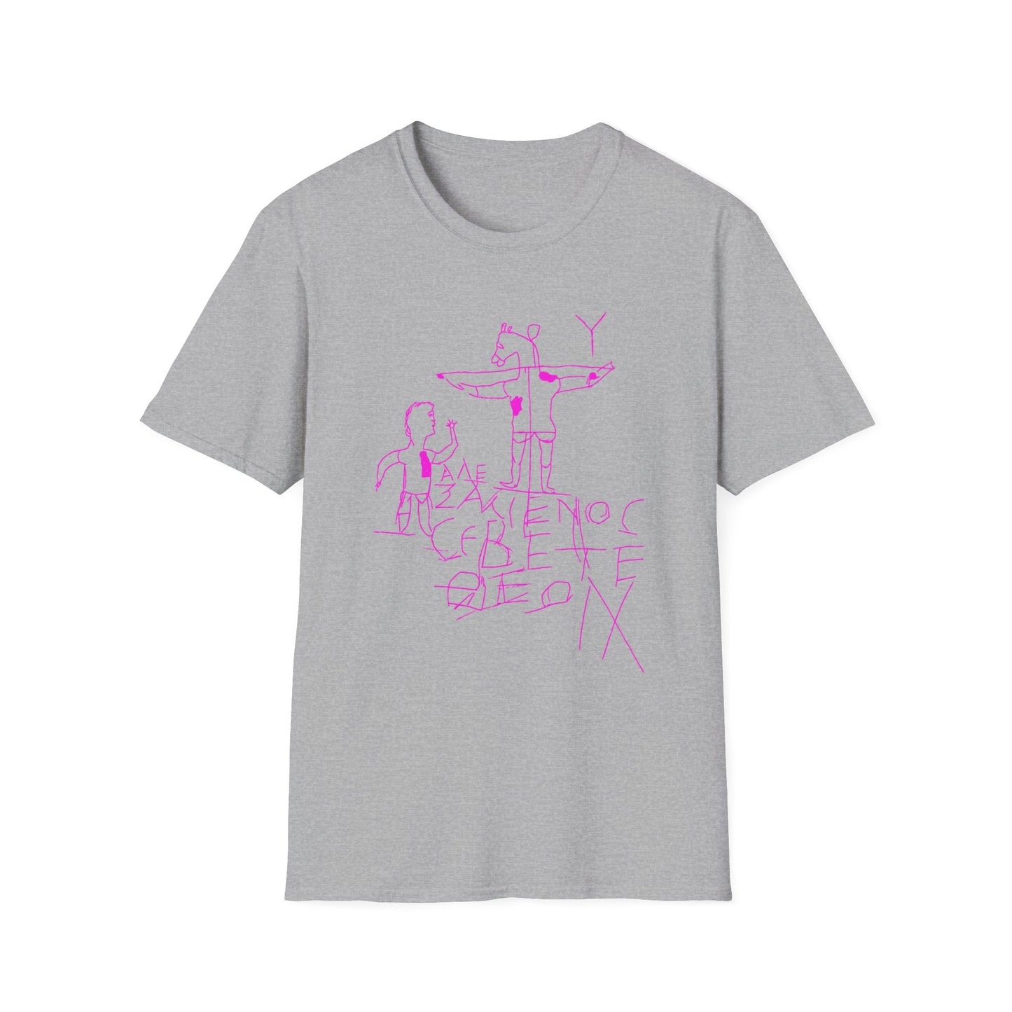 alexamenos graffito blasphemous young man worships donkey early graffiti 200 BC in pink tshirt