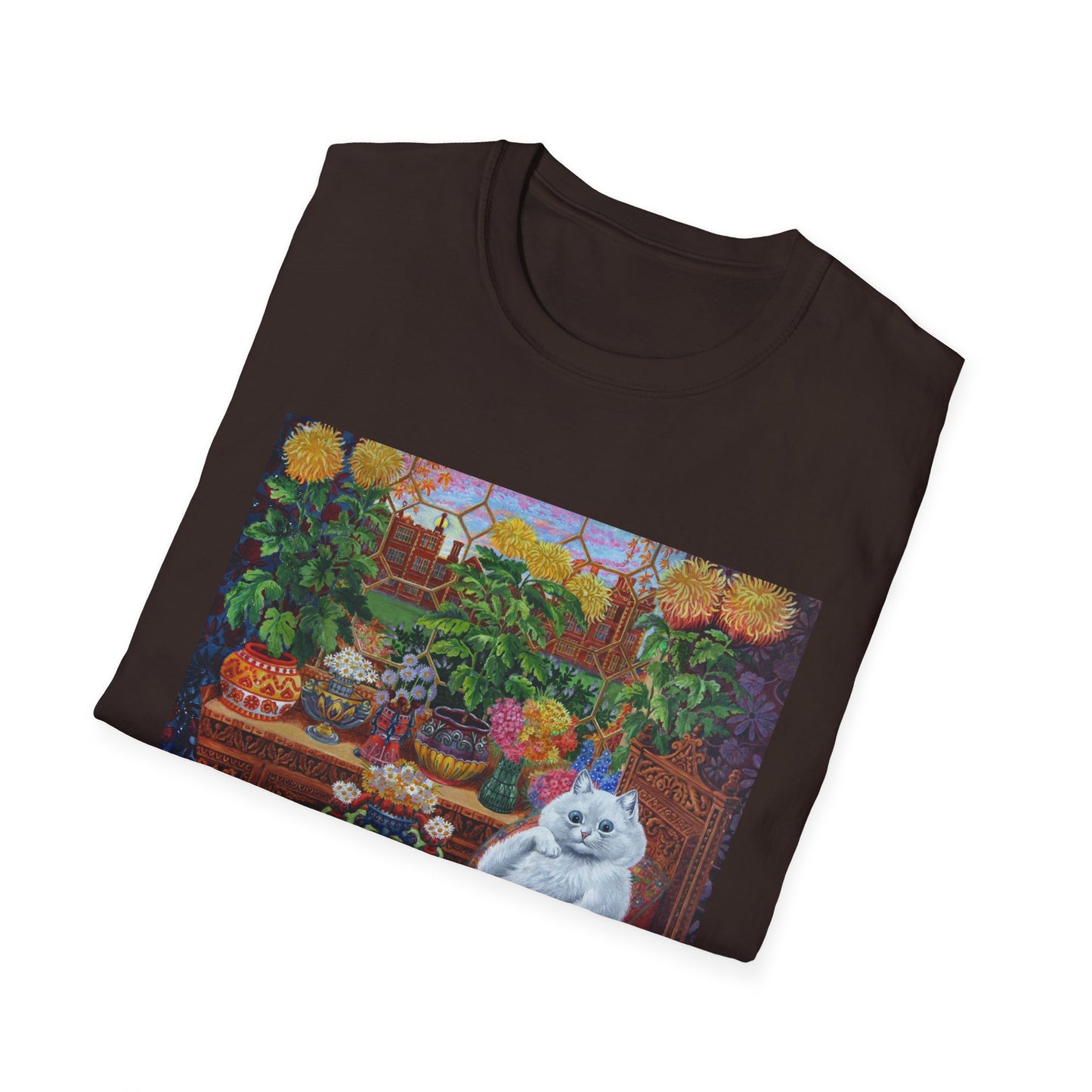 louis wain thinking cat with flowers tshirt