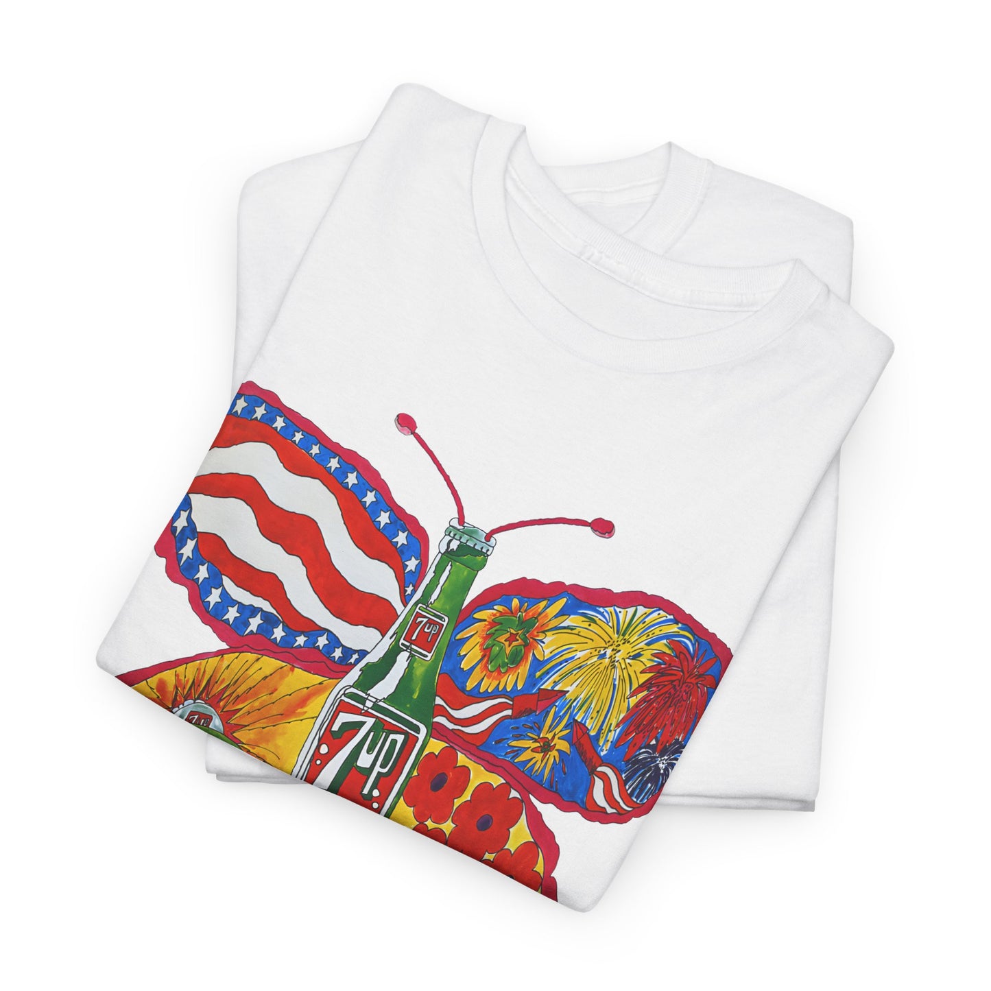 1971 psychedelic ad for 7 up butterfly and bottle reproduction custom edit tshirt