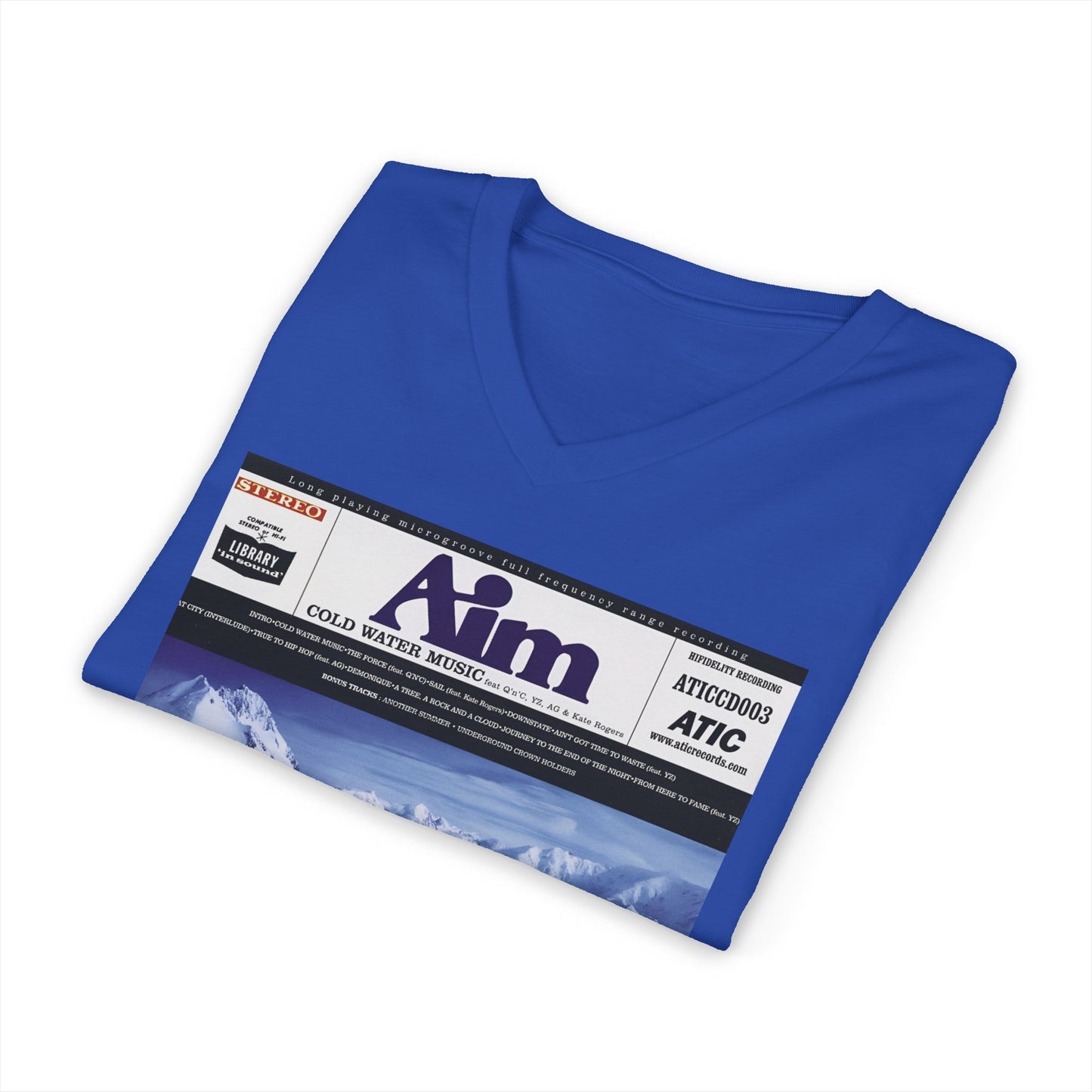 custom v-neck aim 1999 cold water music album tshirt