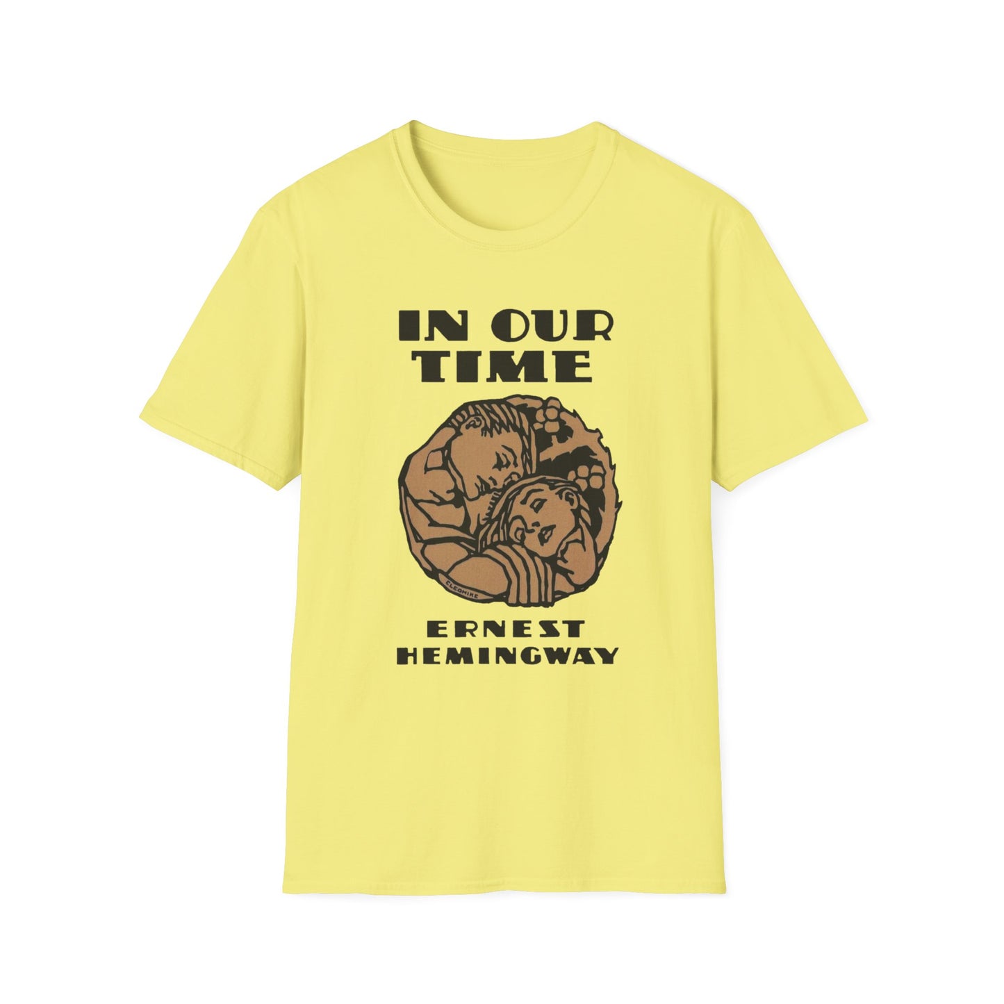 1925 ernest hemingway book cover by cleo damianakes for "in our time" the tshirt