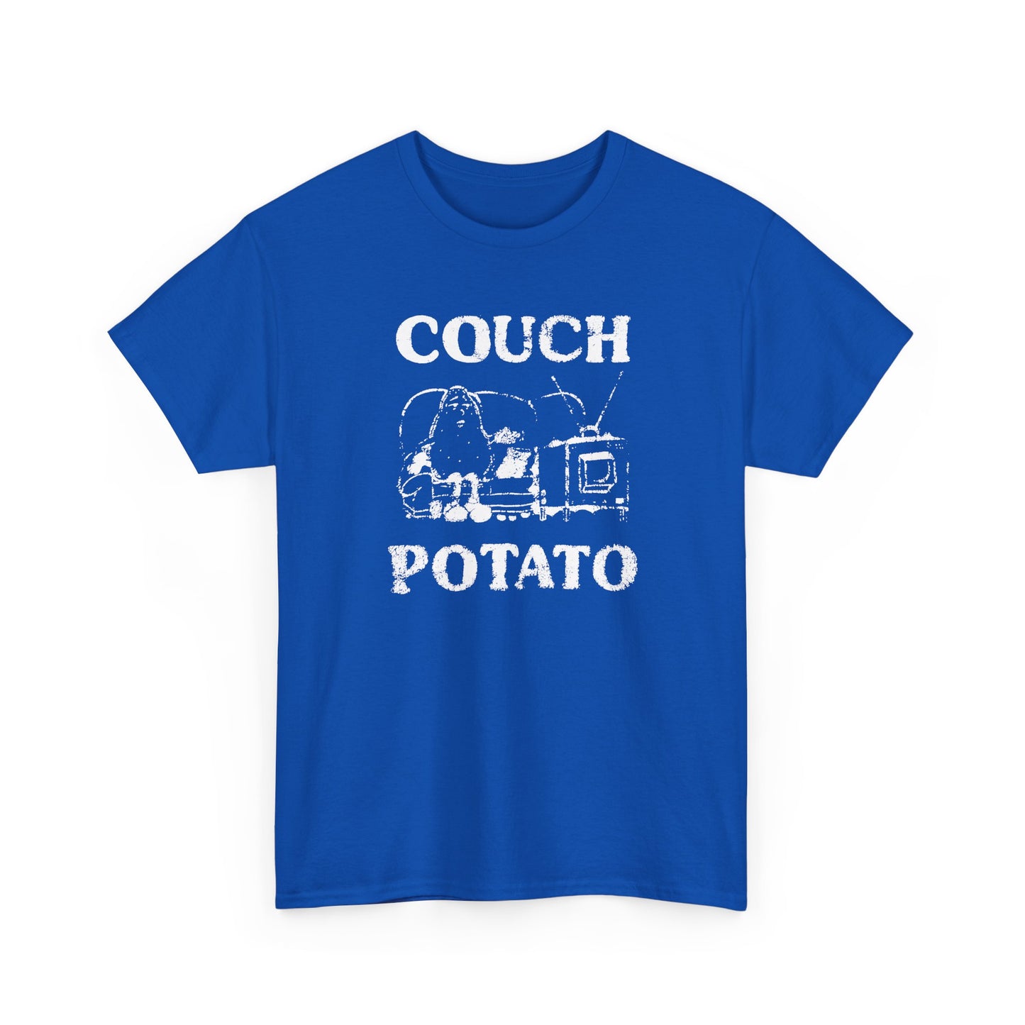 vintage couch potato reproduction in white graphic tshirt