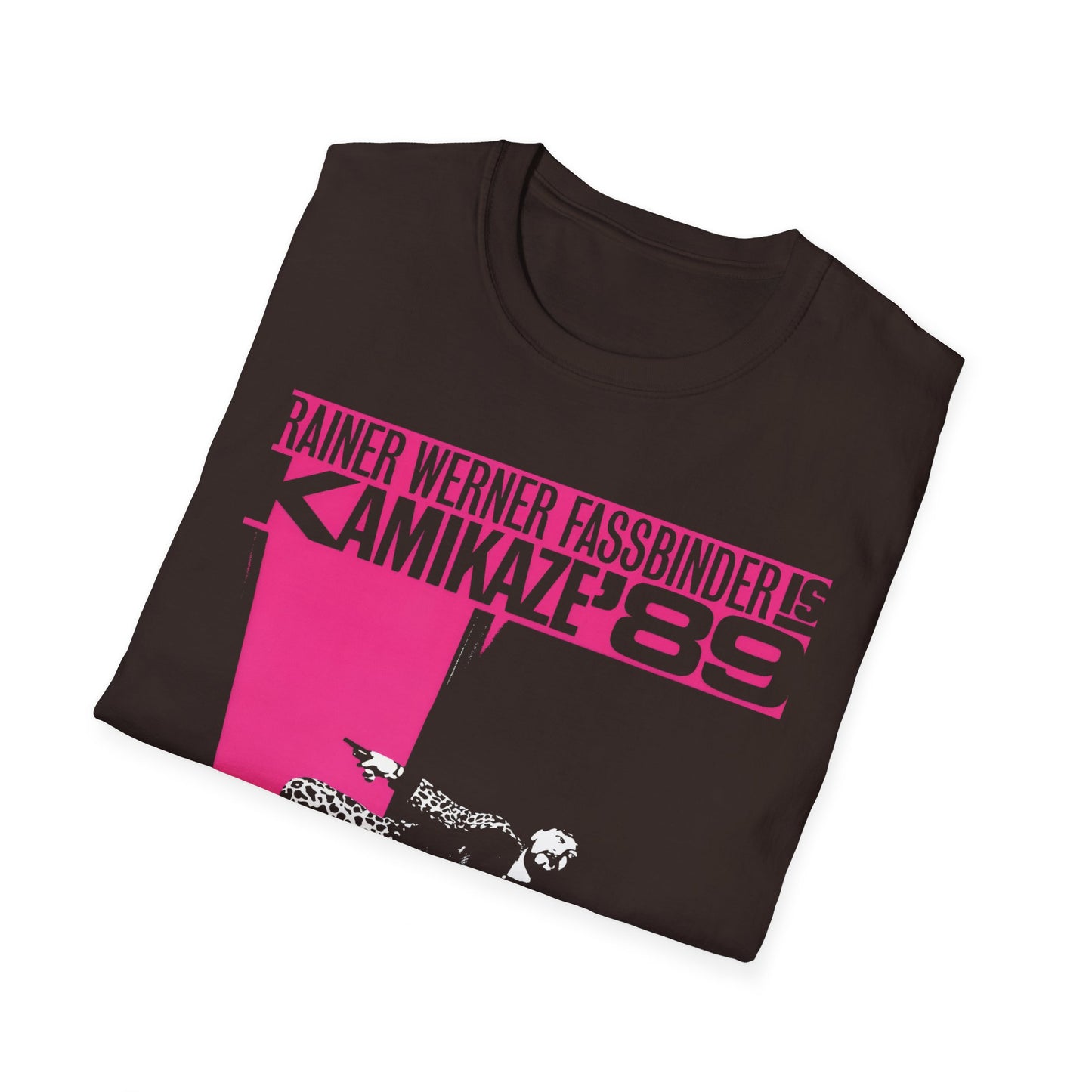 1982 rainer werner fassbinder's "kamikaze '89" movie poster tshirt in pink