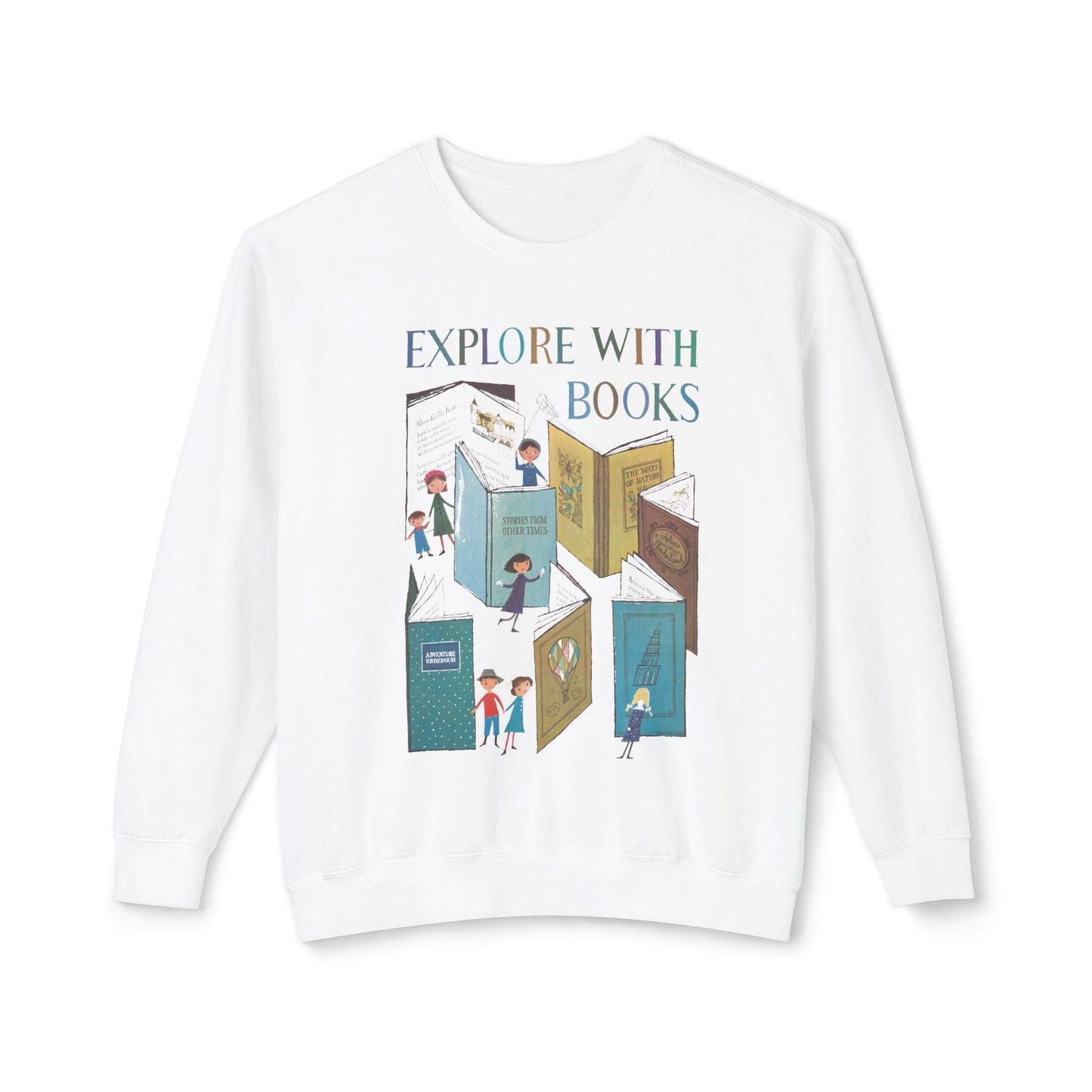 1957 book week poster by a&m provensen "explore with books" reproduction 100% cotton sweatshirt