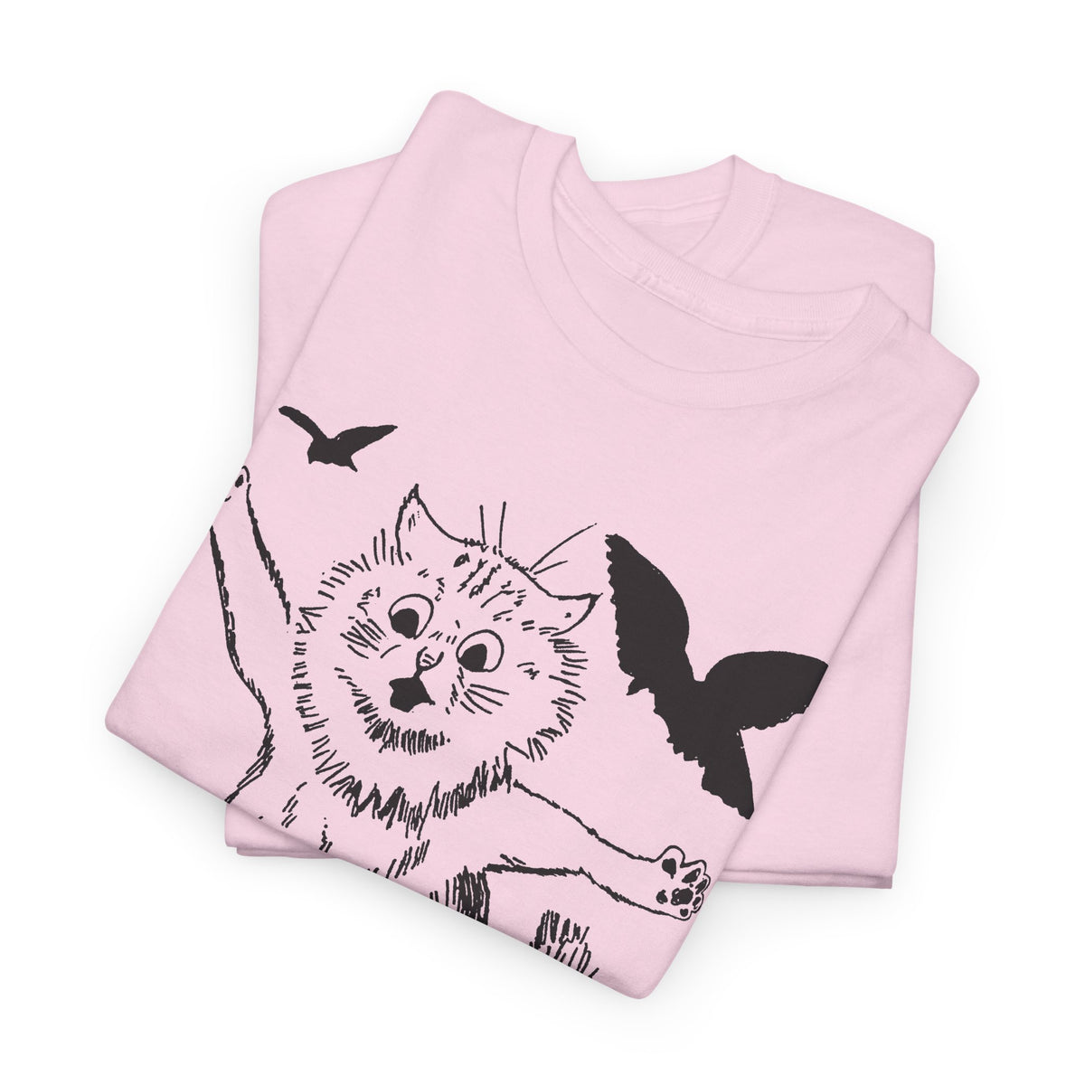 louis wain scared cat sketch running from birds tshirt