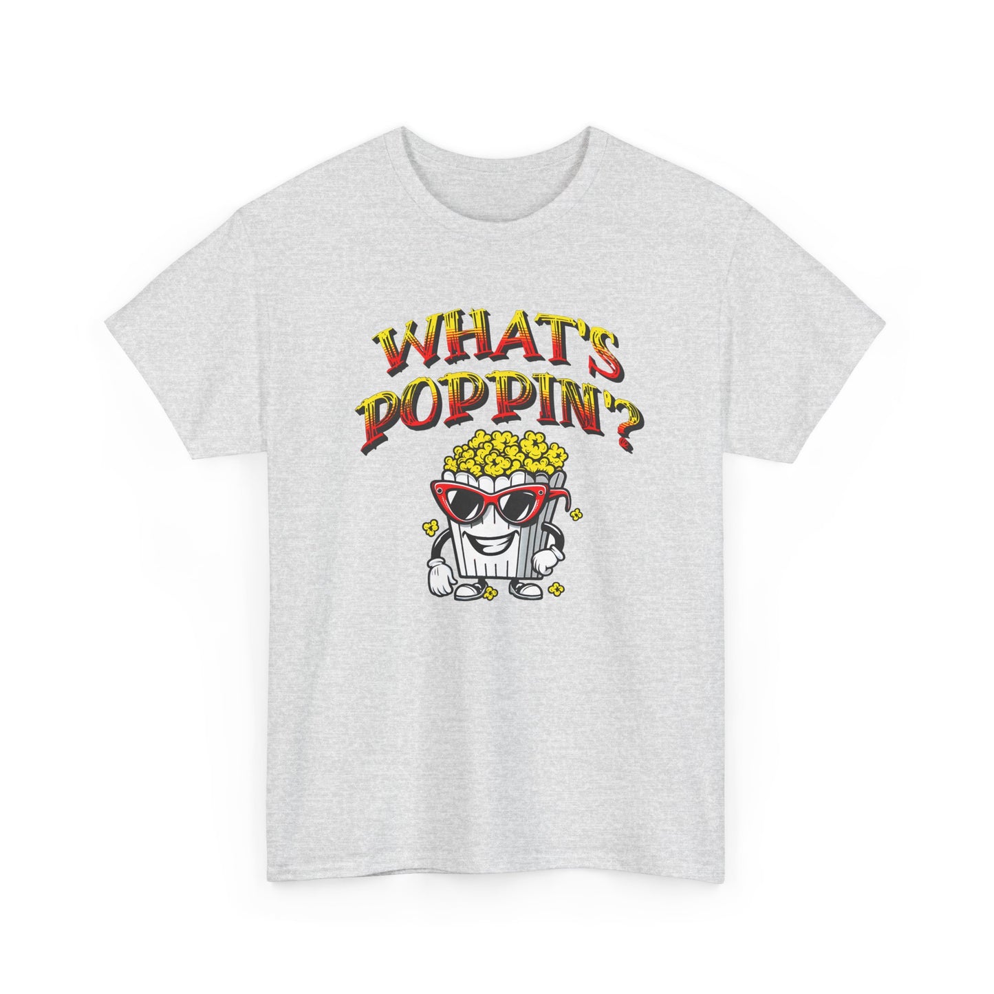 what's poppin' cool popcorn bag guy tshirt