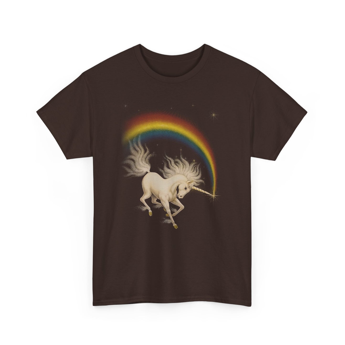 1978 vintage fantasy art by k chin we have to believe in rainbows unicorn reproduction tshirt