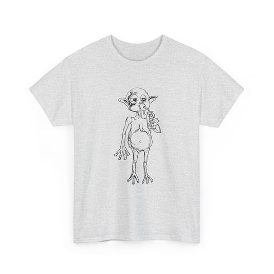 mysterious alien creature (MAC) drinking cola full body original sketch tshirt
